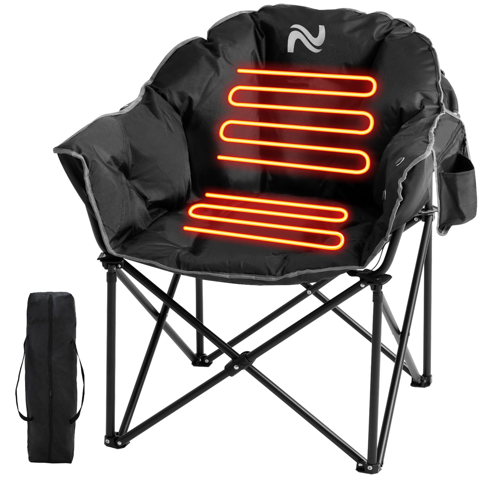 MOPHOTO Heated Camping Chair - Portable Outdoor Folding Chair with Heating Pad, Oversized Padded Seat for Adults - Perfect for Camping, Hunting, Fishing, Backyard, Patio, and Beach Relaxation