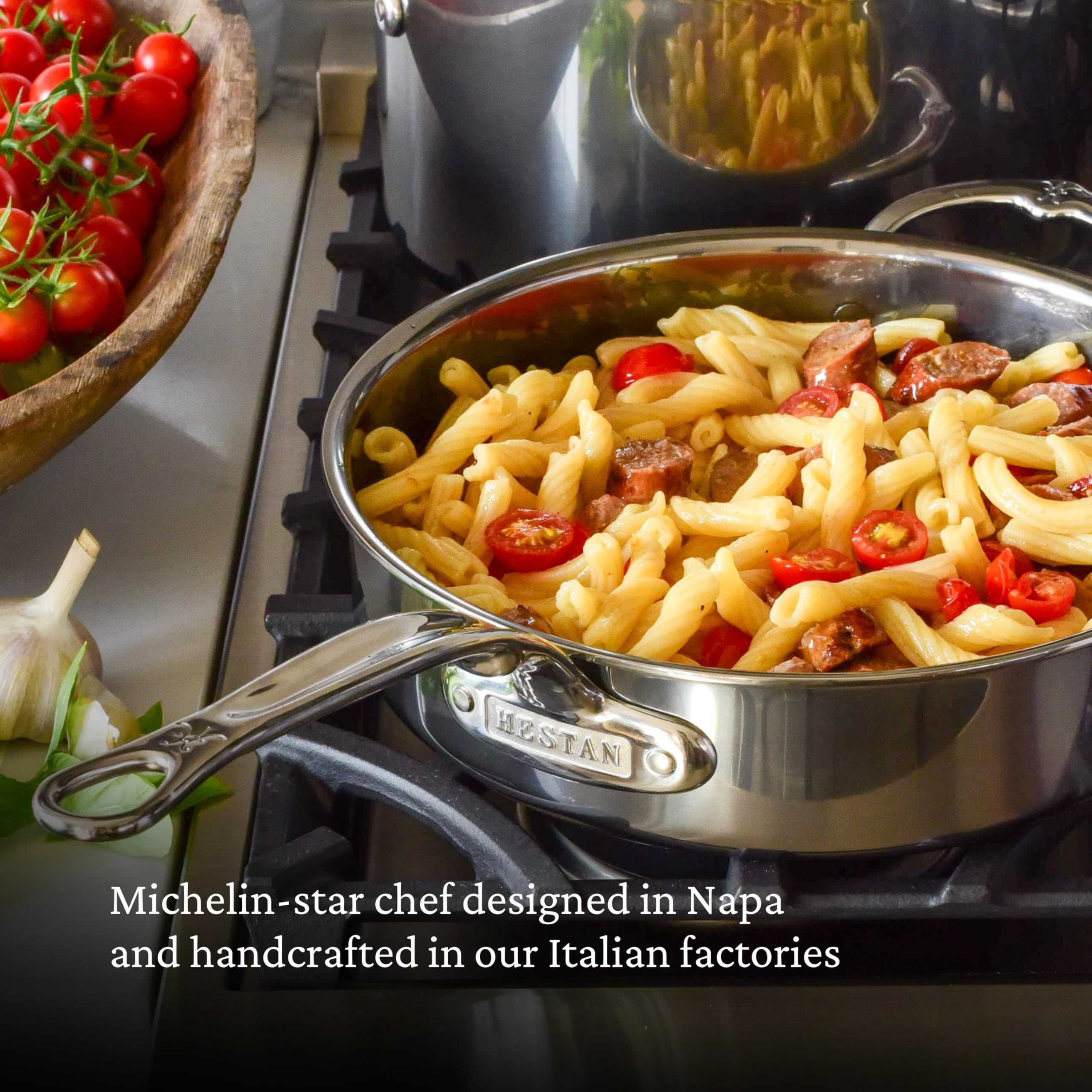 Hestan NanoBond Titanium Stainless Steel 3.5-Quart Sauté Pan with Lid - PFAS & Chemical-Free Non-Toxic Cookware - Induction Compatible - Perfect for Sautéing, Frying & Healthy Cooking