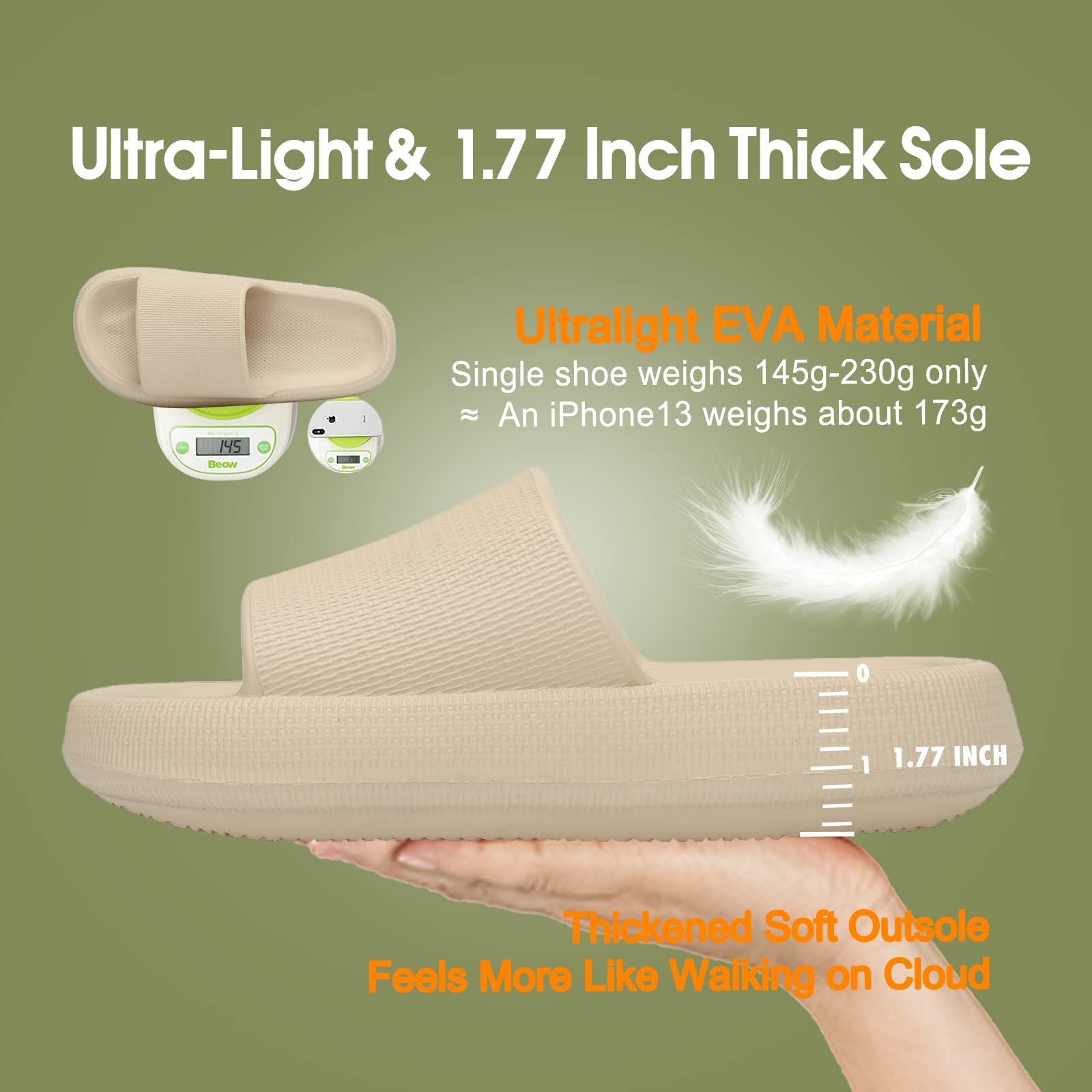 EQUICK Cloud Slides Pillow Slippers for Women and Men - Ultra Soft Bathroom Sandals with Cushioned Thick Sole | Indoor & Outdoor Shower Slippers | Perfect for Home, Spa, and Beach Use