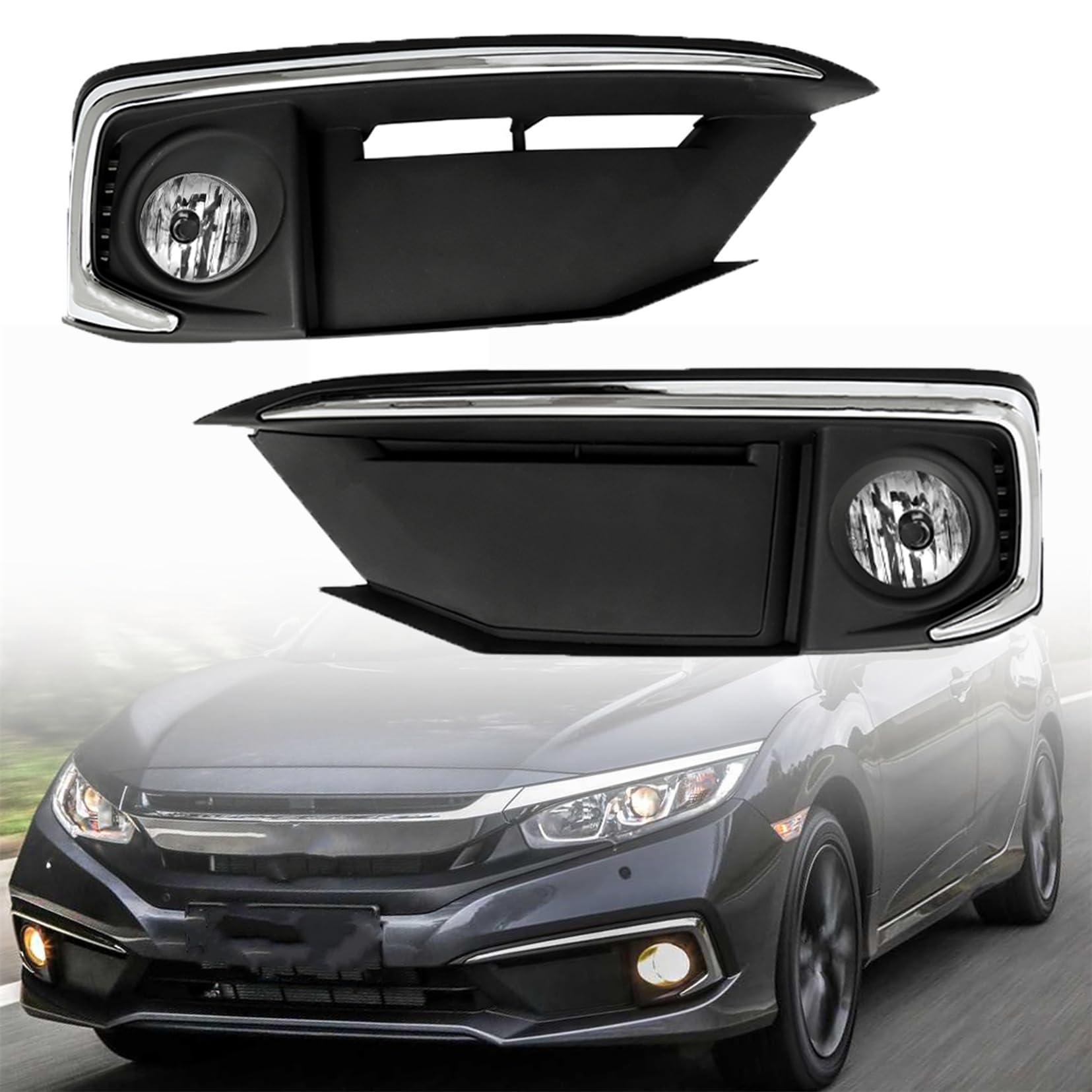 2-Pack H8 Fog Light Assembly with Covers & Harness Switch Kit - Compatible with 2019-2020 Honda Civic Coupe/Sedan - Perfect for Night Driving & Foggy Weather Conditions