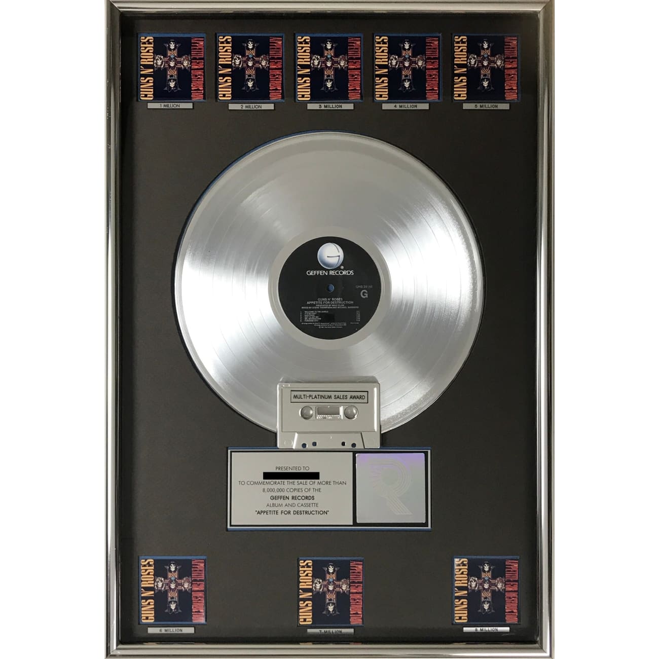 Guns N' Roses Appetite For Destruction Album - RIAA 8x Multi Platinum Award - Perfect for Rock Music Collectors & Home Decor