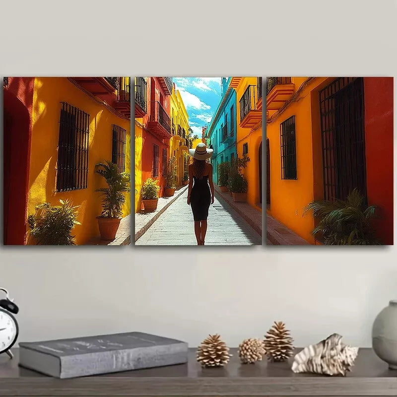 3-Piece Woman in the Alley Wall Art Set - 50x70cm Framed Canvas Prints | High Quality Australian Made Ready-to-Hang Wall Decor for Living Room, Bedroom & Office