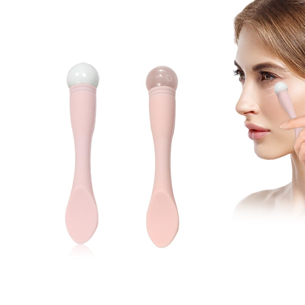 2Pcs Silicone Eye Cream Scoops - Ceramic Jade Eye Massage Tool for Wrinkle Reduction & Dark Circles | Promotes Cream Absorption & Relieves Eye Fatigue | Perfect for Night Routine & Travel Skincare