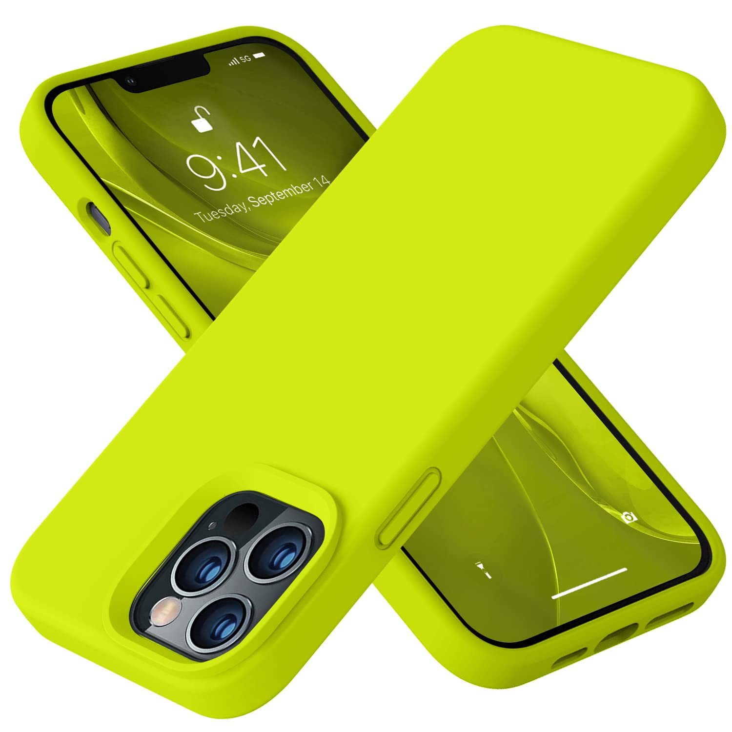 Vooii Liquid Silicone Full Body Protective Case for iPhone 13 Pro Max - Anti-Scratch, Soft Microfiber Lining & Camera Protection - Fluorescent Green | Perfect for Daily Use, Outdoor Activities & Travel Protection