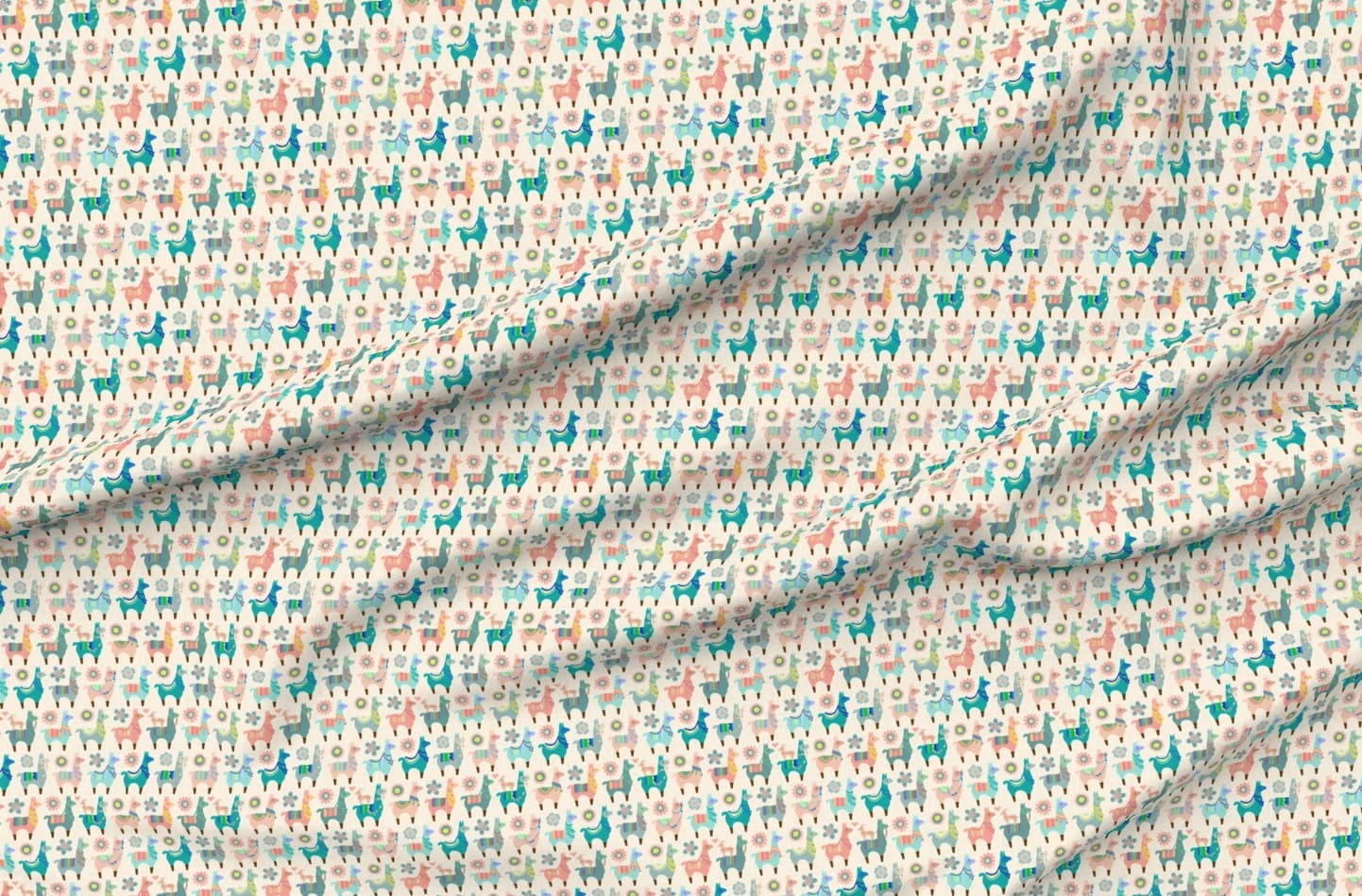 Llama Fun Ivory Nursery Pastels Goats Printed Denim Fabric by The Yard - Bottomweight Cotton Material for Apparel, Home Decor & Upholstery - Perfect for DIY Clothing, Curtains, and Throw Pillows