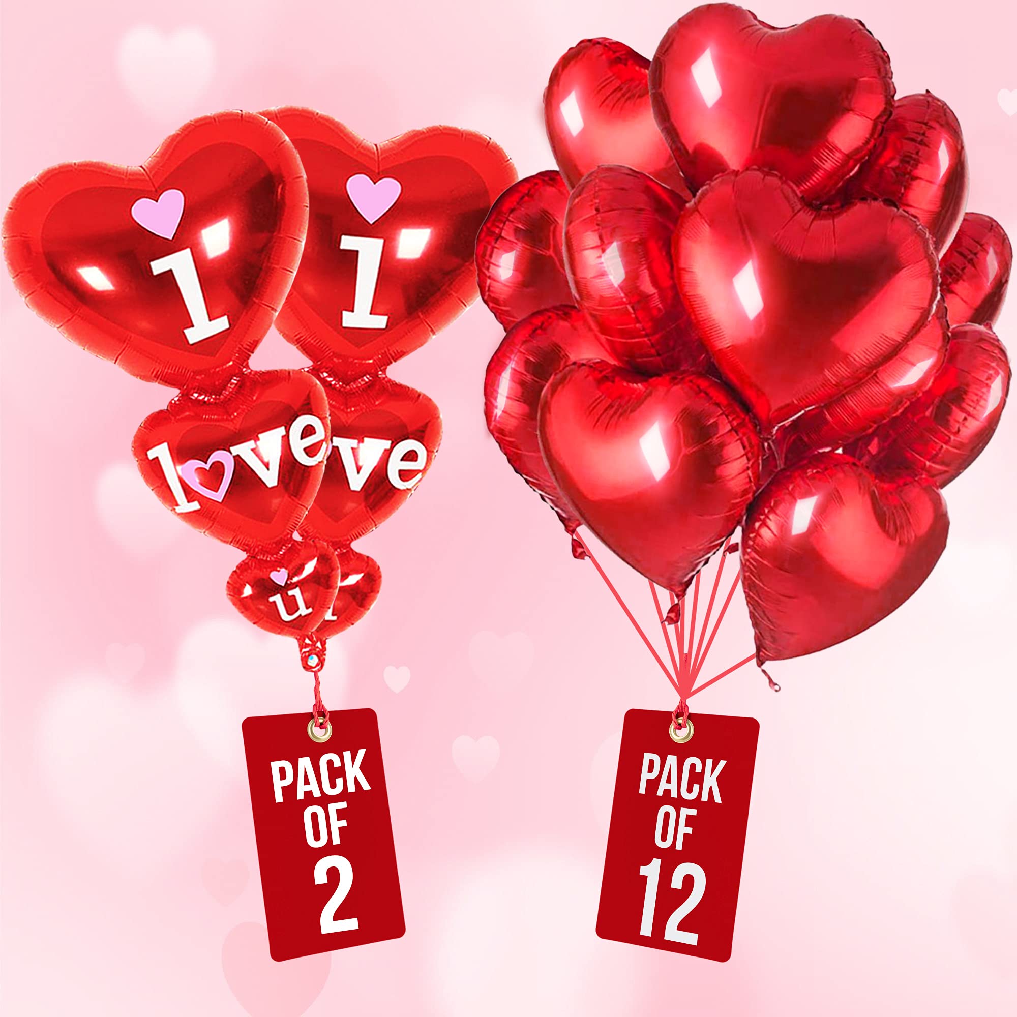 XtraLarge 12+2 Red Heart Balloons - Big Pack of 34 | Romantic Kiss Lip Balloons for Valentine's Day, Anniversary & Birthday Decorations | Heart Shaped Balloons for Special Nights, Party Decor, Wedding Proposals & Romantic Surprises