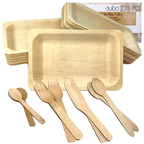Eco-Friendly Disposable Biodegradable Plates & Wooden Cutlery Set - 150-Piece Compostable Dinnerware (30x10.5
