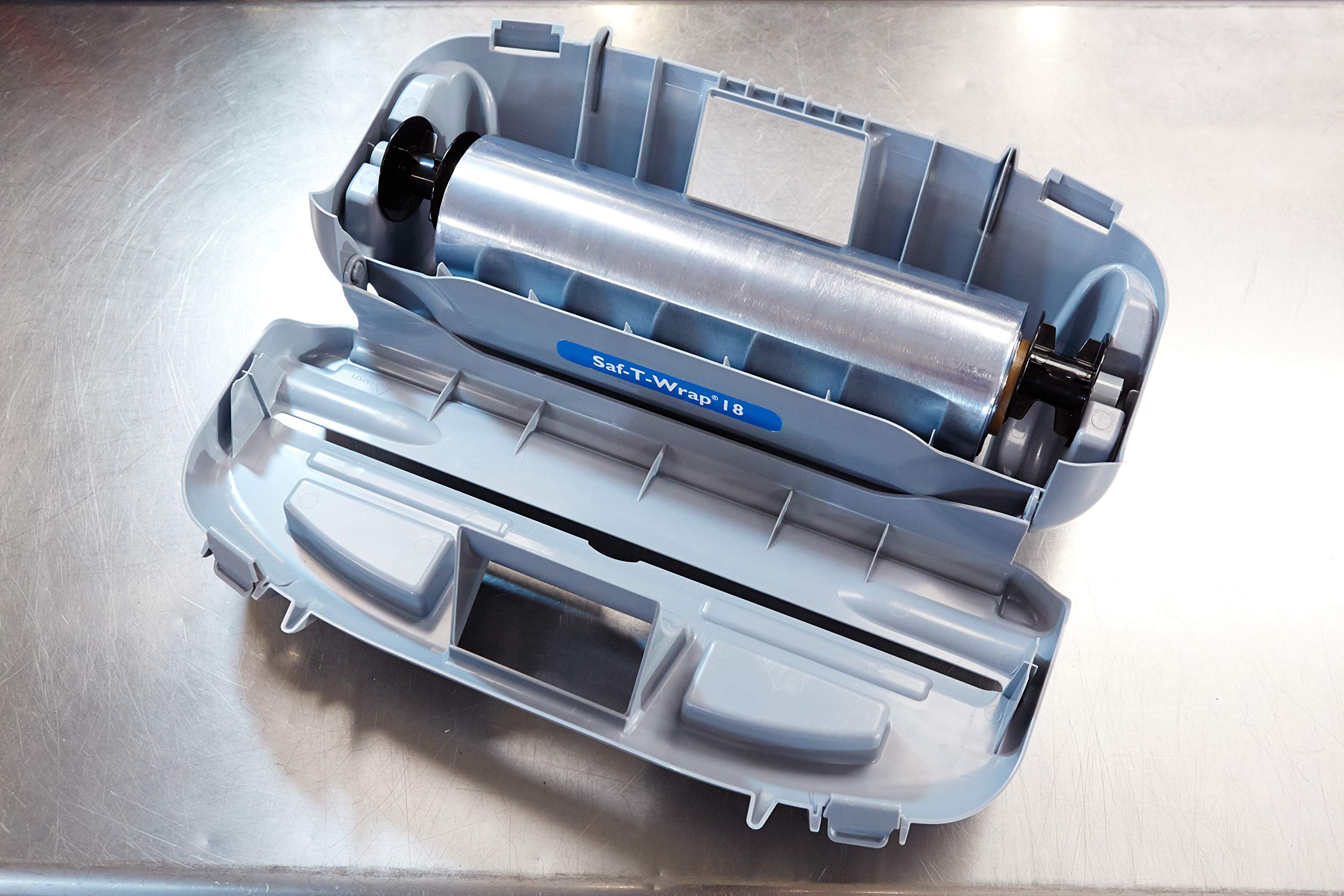 San Jamar Saf-T-Wrap 18-Inch Commercial Plastic Wrap & Foil Dispenser - Heavy Duty for Restaurants, Bakeries & Kitchens - Gray Plastic - Perfect for Food Prep, Storage & Catering Services
