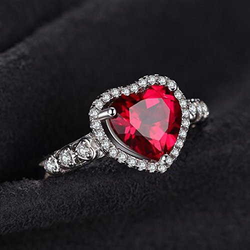 2.53Ct Synthetic Red Ruby Halo Sterling Silver Ring - Heart of Ocean Design | Elegant Jewelry for Women, Perfect Gift for Valentine's Day, Anniversary & Special Occasions