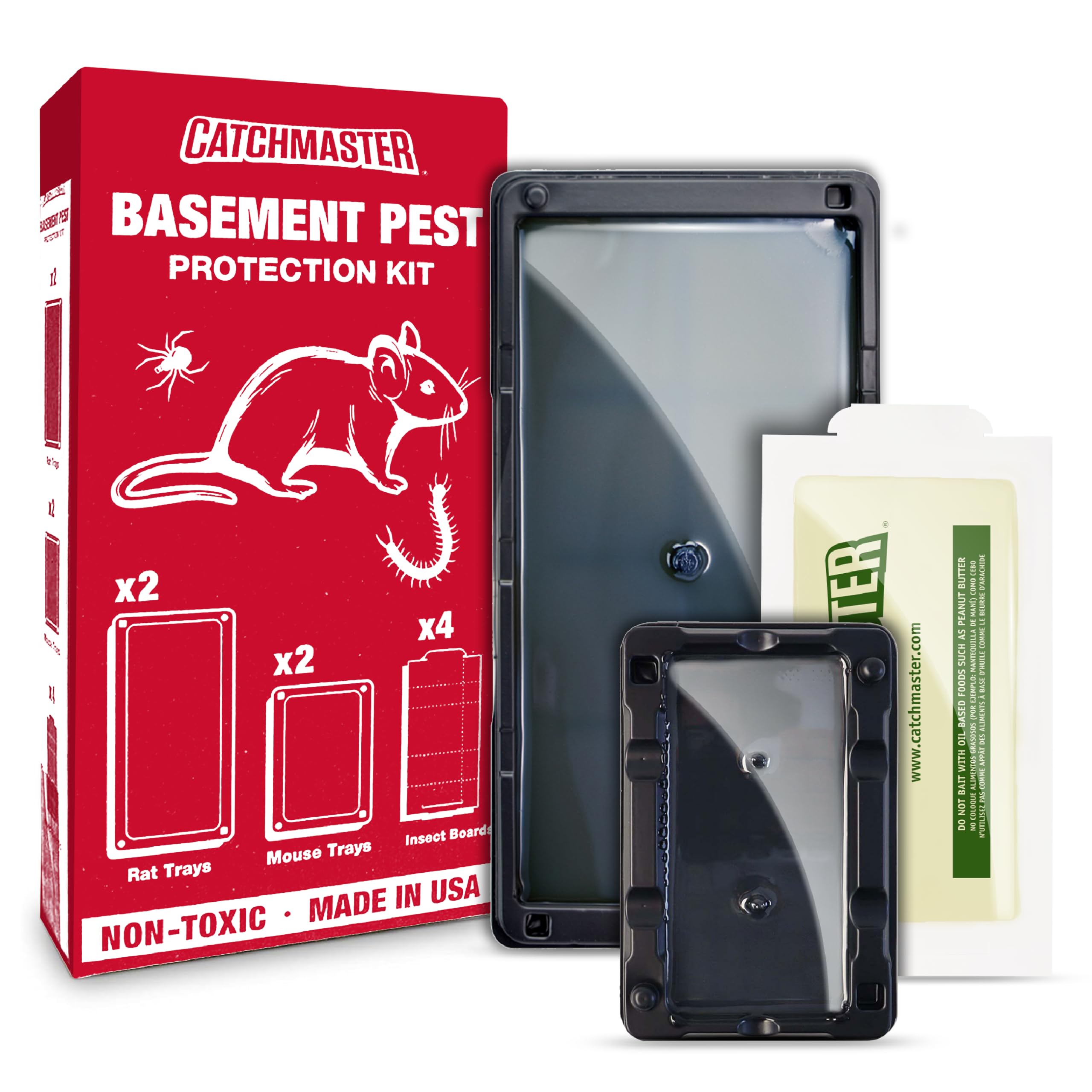 Catchmaster Basement Pest Protection Kit - 2 Mouse Traps, 2 Rat Traps, 2 Insect Glue Boards | Pre-Baited Indoor Rodent Control | Non-Toxic Sticky Traps for Mice, Rats & Bugs | Safe for Homes with Pets | Ideal for Basements, Garages & Storage Areas