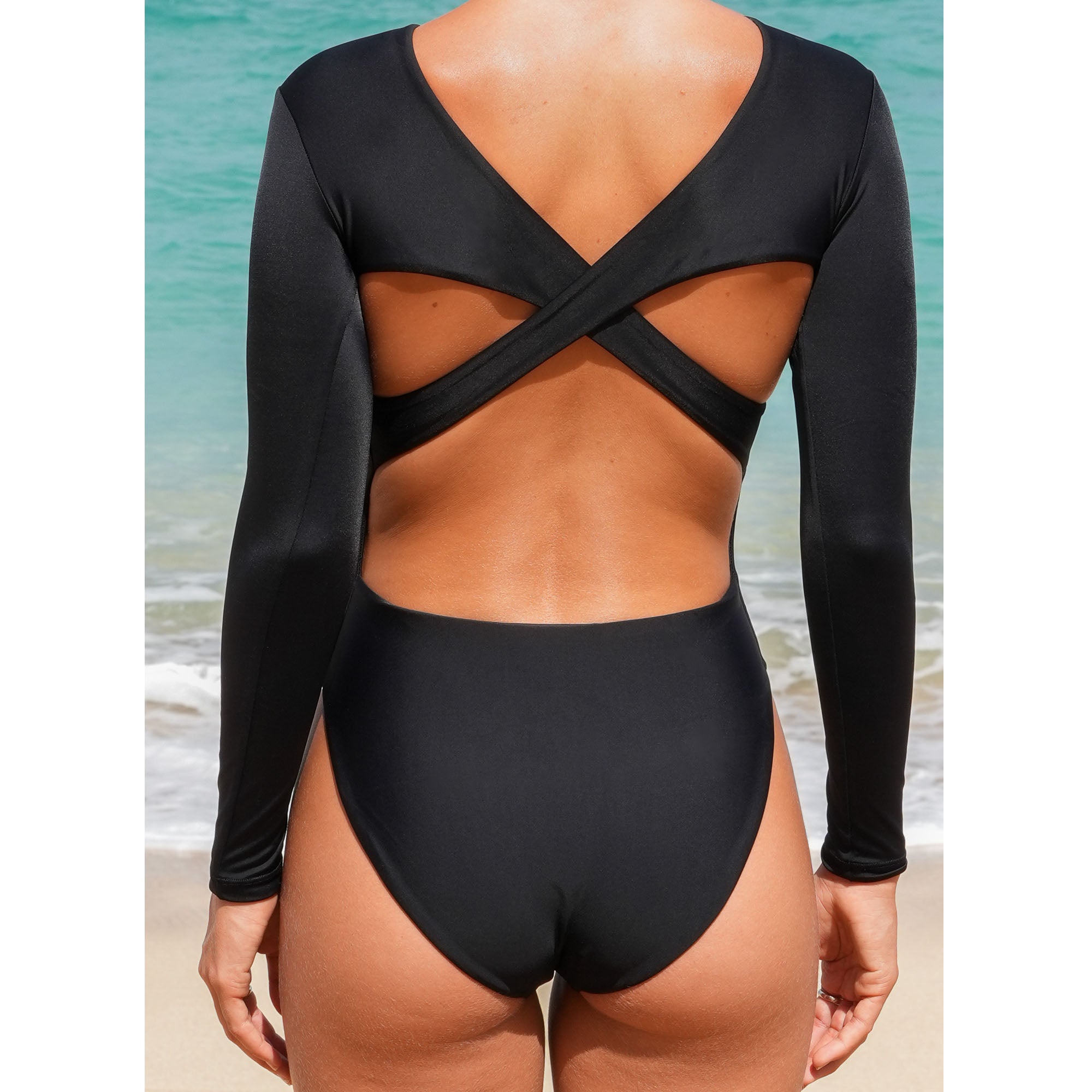AOKAI Tahiti One Piece Women's Bikini Swimsuit - Sexy Black Monokini for Beach, Pool & Summer Vacation