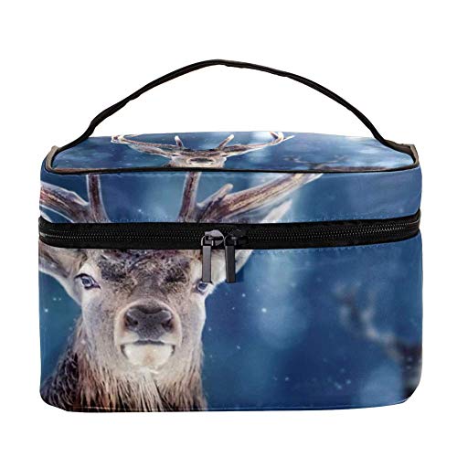 Inhomer Reindeer in Snow Cosmetic Bag - Travel Makeup Case & Toiletry Organizer for Women - Perfect for Vacation, Gym, and Daily Storage