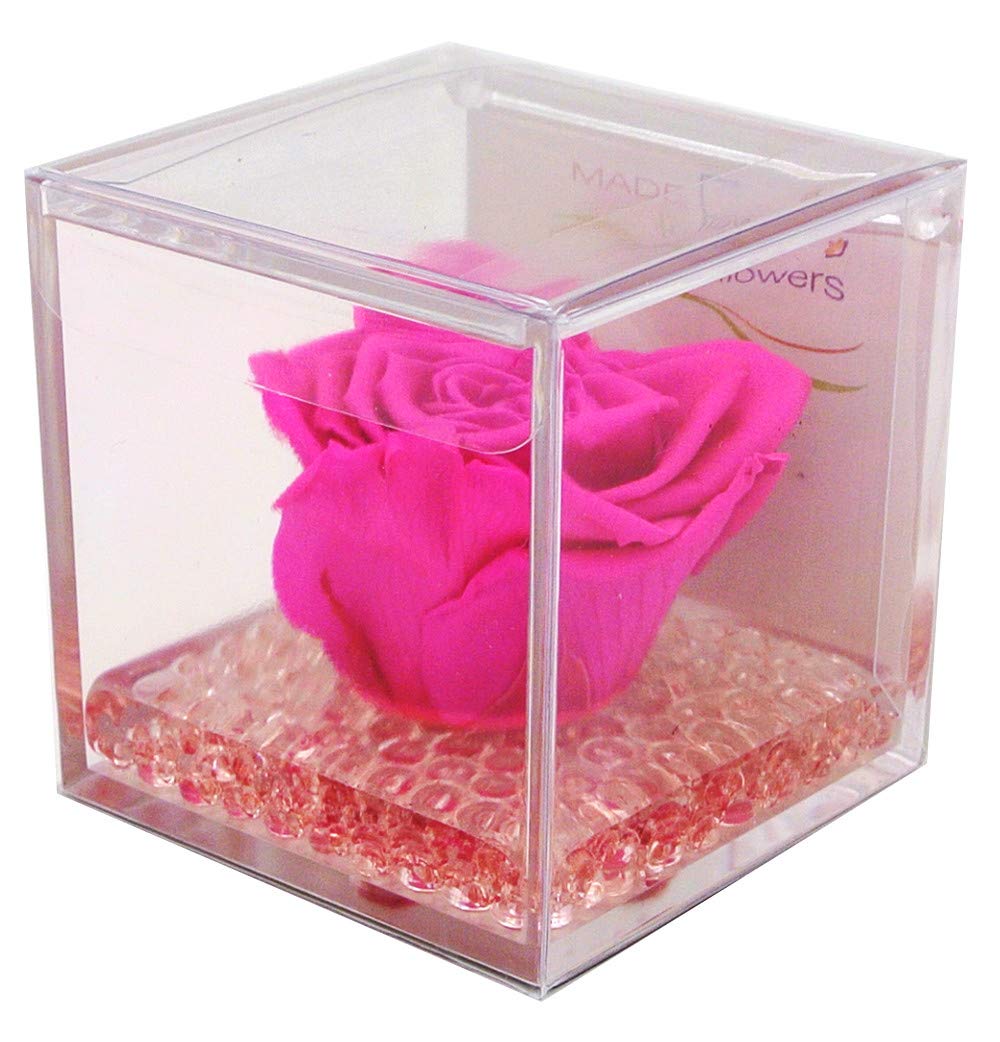 Real Preserved Pink Rose in Glass Cube - Romantic Valentine's Day Gift with Perfume | Perfect for Anniversary, Wedding, Home Decor & Luxury Present
