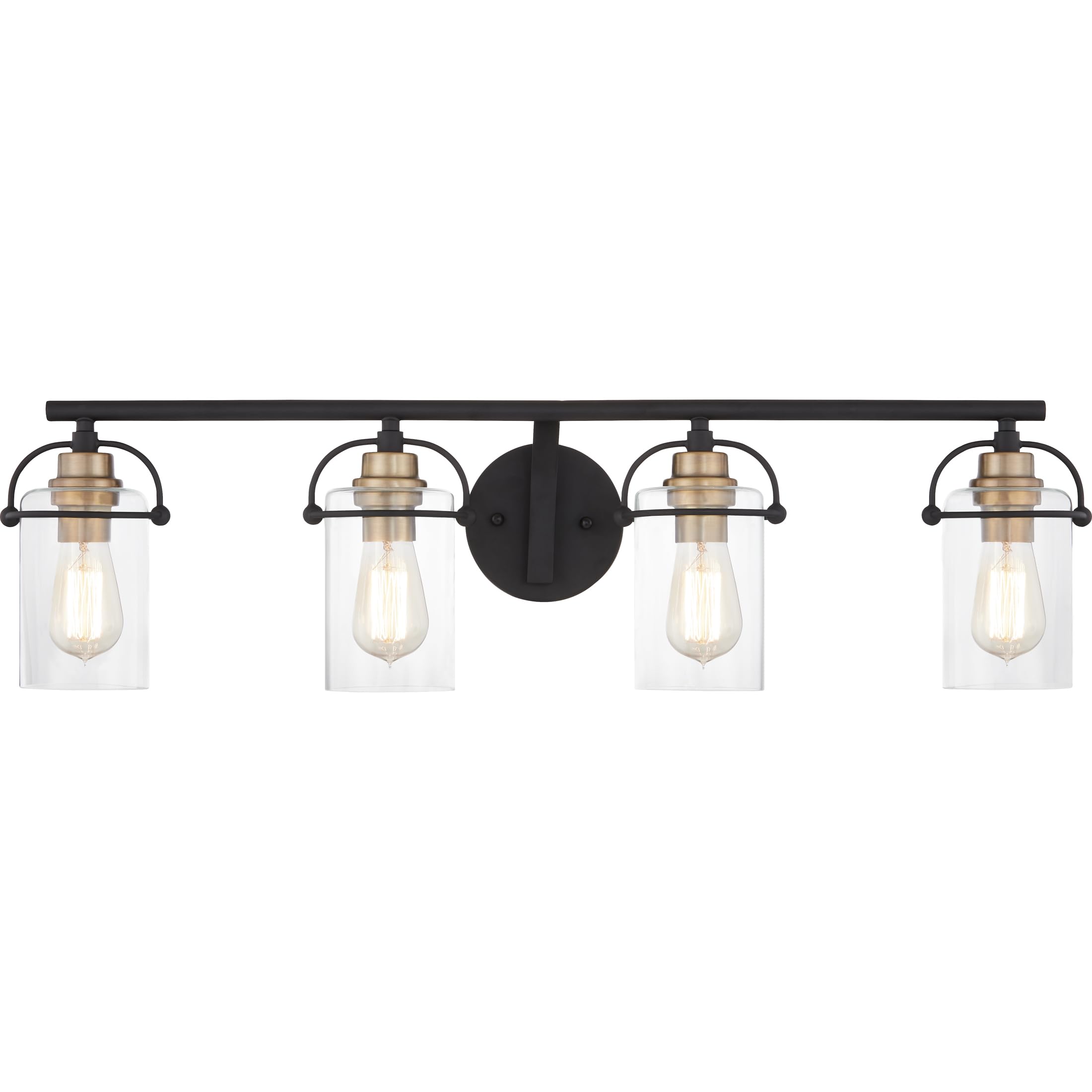 Quoizel Emerson 33 Inch 4-Light Matte Black Bathroom Vanity Light Fixture - Clear Glass Shades, Transitional Wall Mount Mirror Lighting for Bathroom, Powder Room & Dressing Area