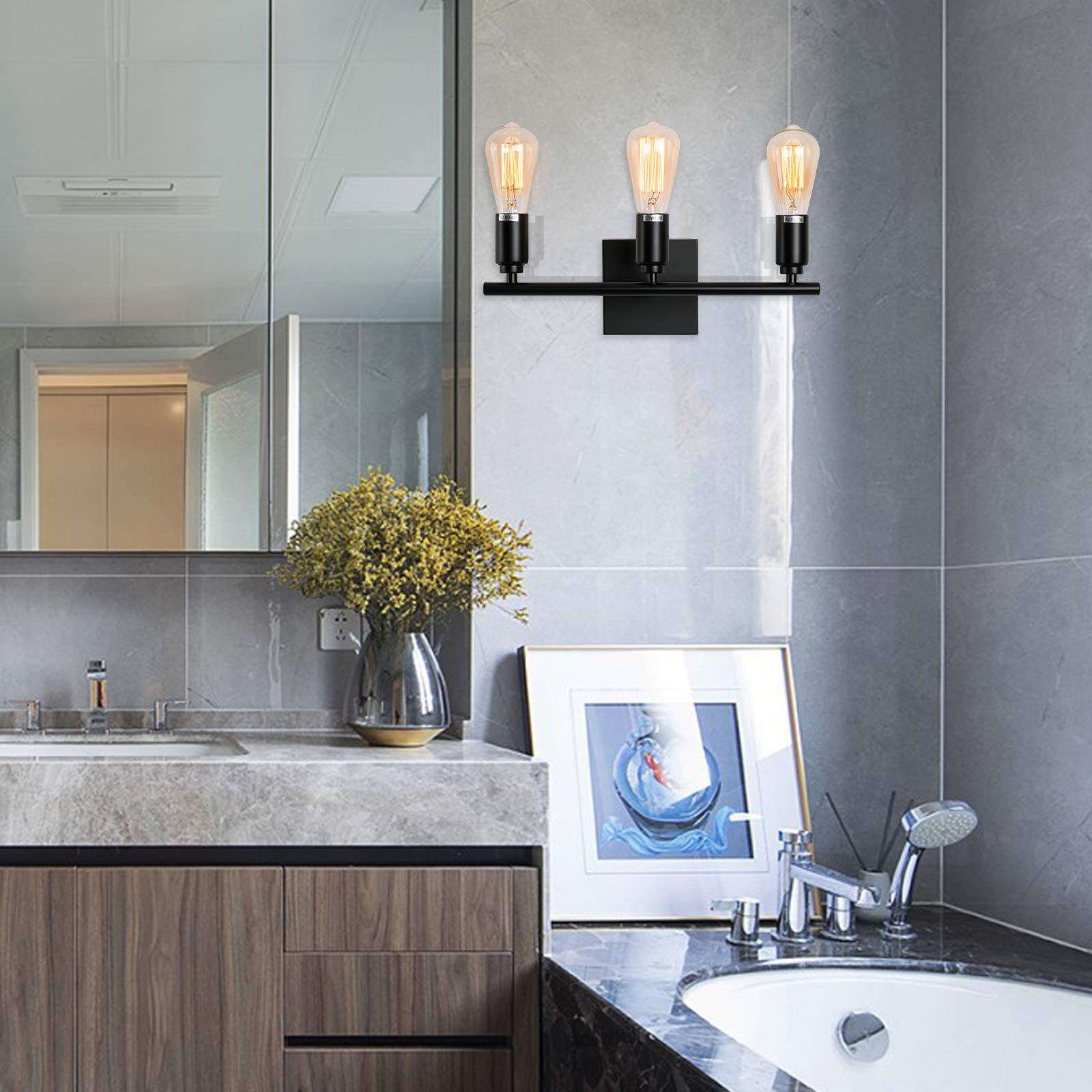 Black 3-Light Wall Sconce Lighting Fixture - Modern Vanity Lights for Bathroom, Hallway, Kitchen, Bedroom & Living Room - Perfect for Ambient Lighting and Home Decor
