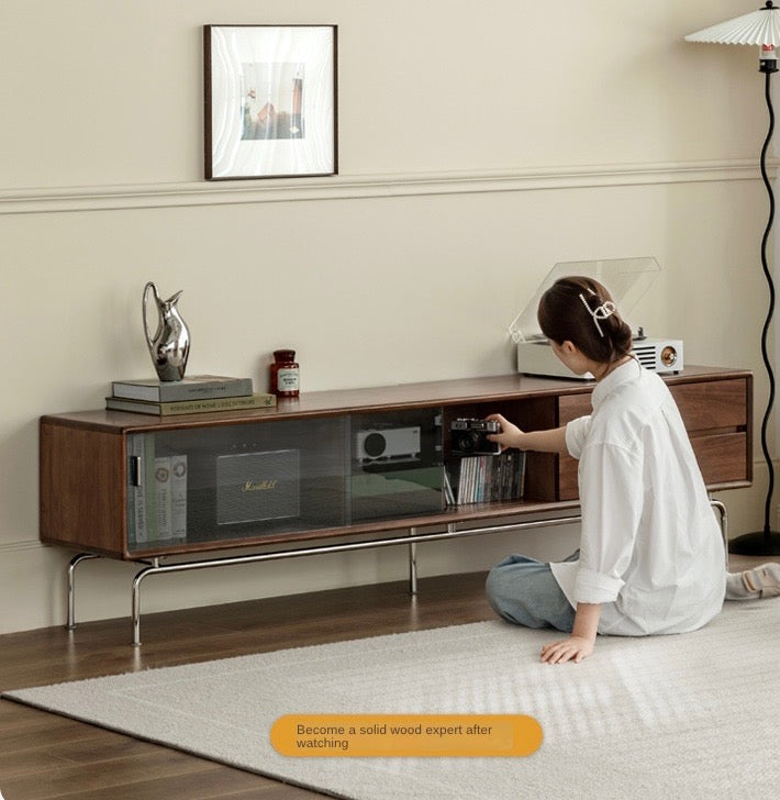 Modern Black Walnut Solid Wood TV Stand - Stylish Entertainment Center for Living Room, Bedroom & Home Theater Setup