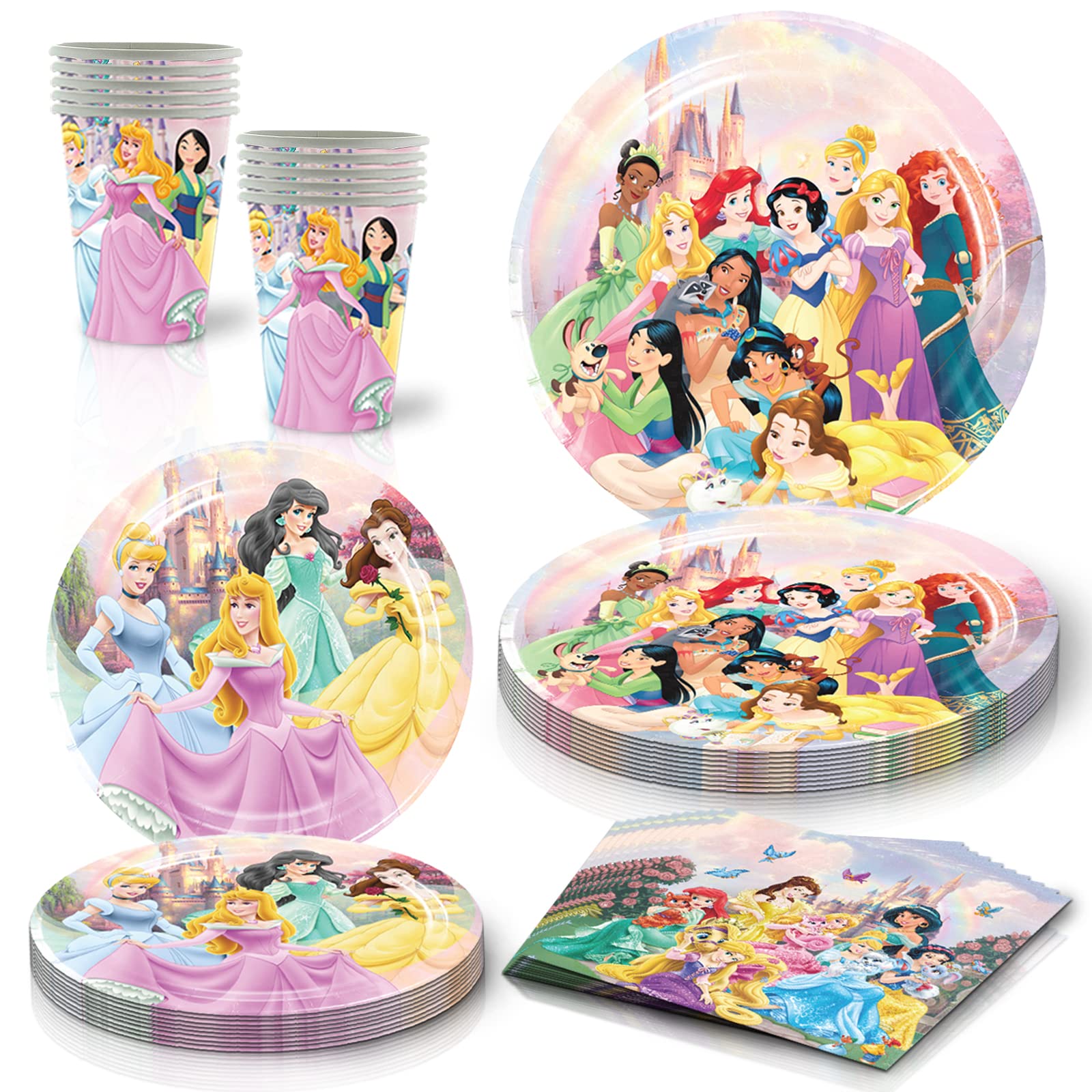 81 PCS Princess Birthday Party Supplies Set - 40 Plates, 20 Napkins, 20 Paper Cups & 1 Table Cover for Girls Boys Birthday Party, Baby Shower, Princess Theme Decorations - Perfect for Birthday Celebrations, Baby Showers & Princess Themed Events