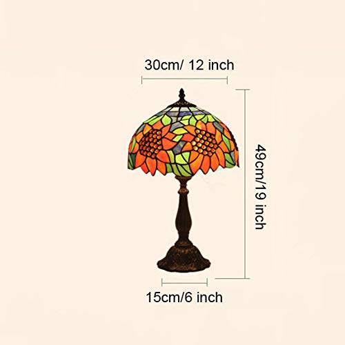12 Inch Tiffany Style Orange Blue Stained Glass Table Lamp - Pastoral Sunflower Green Leaves Design for Living Room, Bedroom & Study | Perfect Reading Lamp & Bedside Night Light