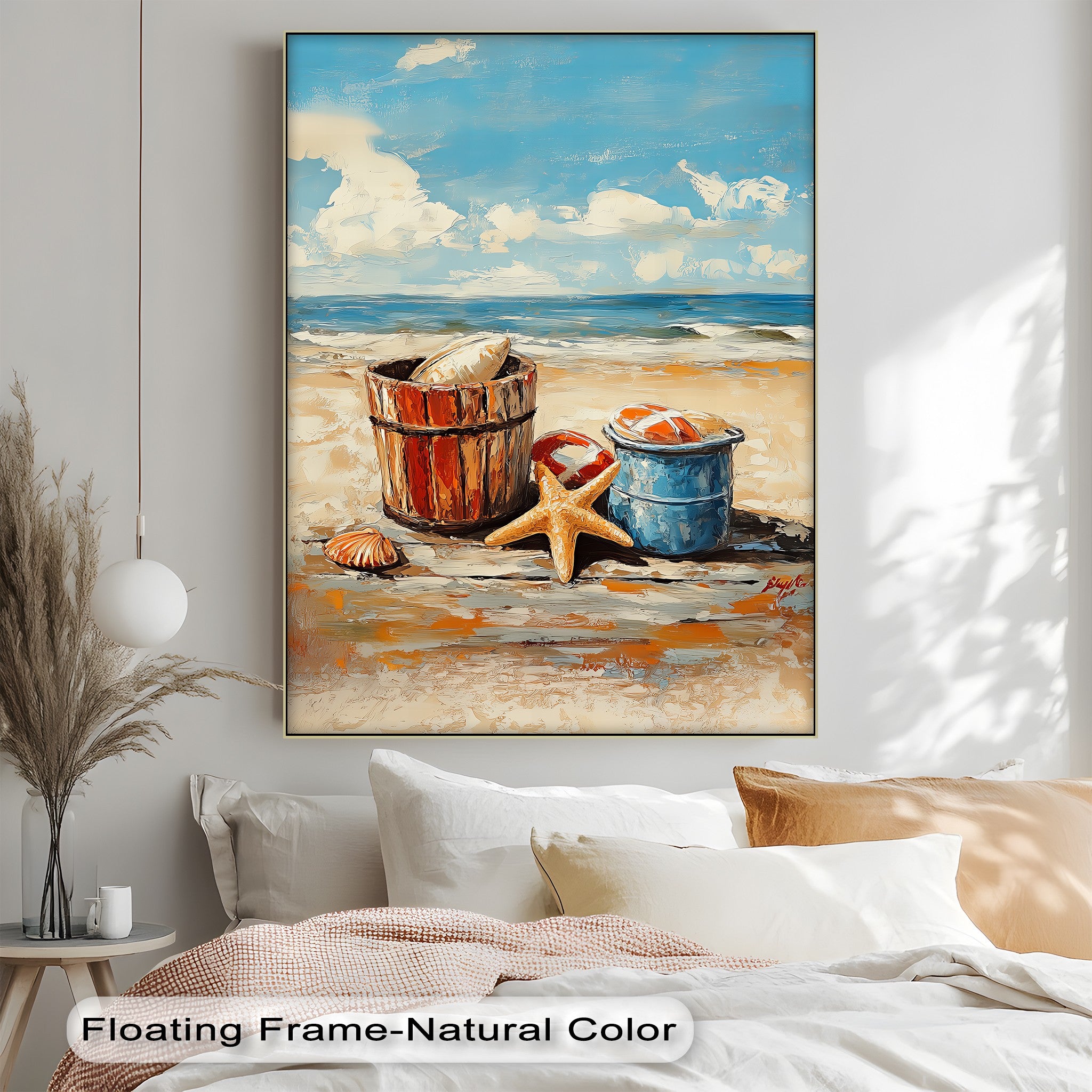 Vibrant Coastal Bucket Scene Canvas Prints - Beach Wall Art Decor for Living Room, Bedroom & Office - Perfect for Coastal, Nautical & Beach House Themes
