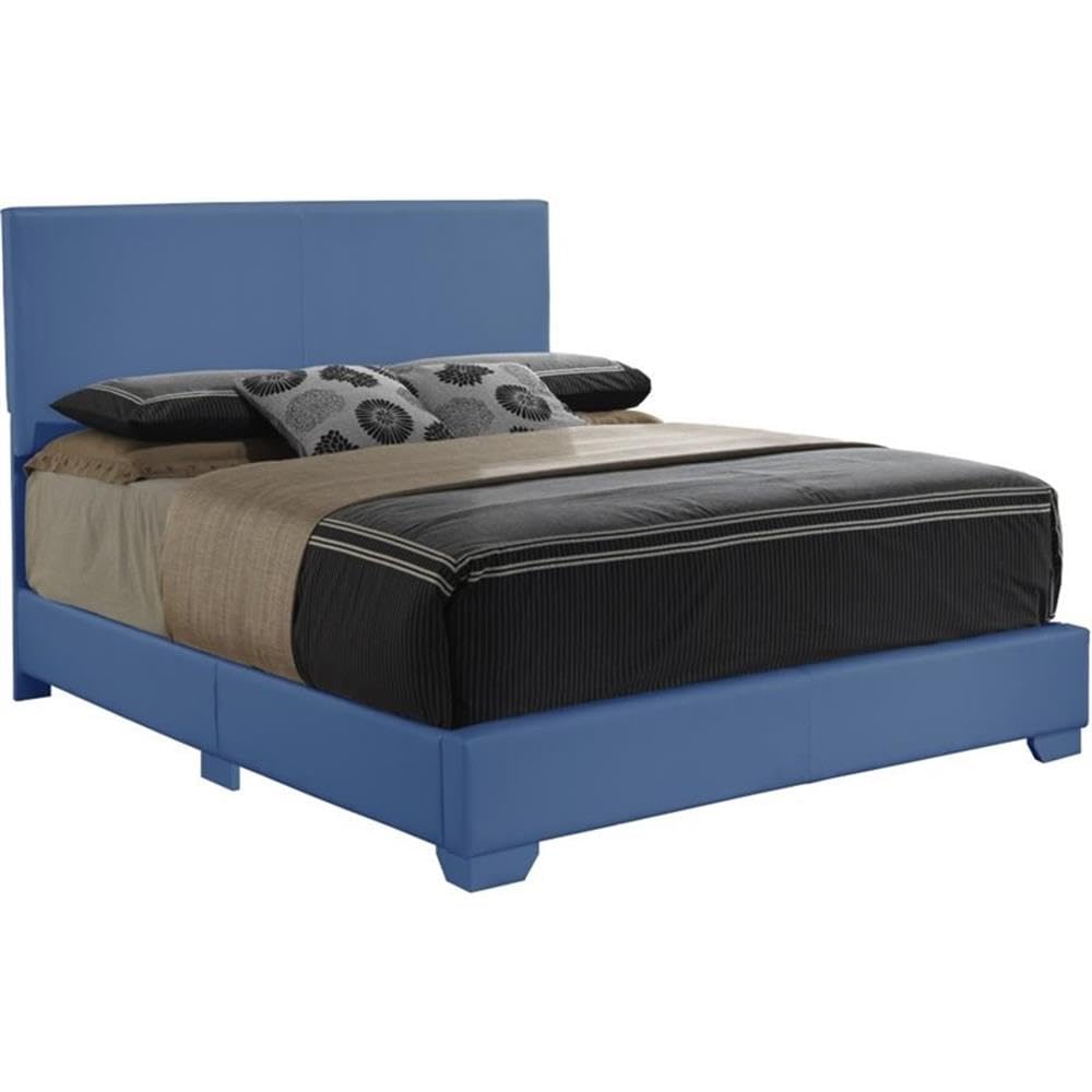 Glory Furniture Aaron Faux Leather Upholstered Full Size Bed Frame in Blue - Modern Bedroom Furniture for Guest Rooms & Master Suites