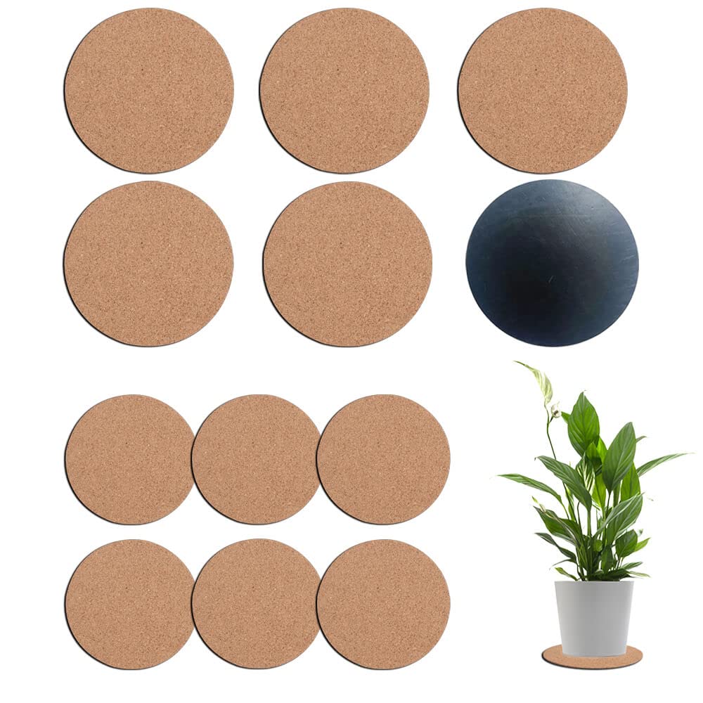 4 Inch & 6 Inch Cork Plant Mats - 12 Pack Large Natural Cork Coasters for House Plants, Indoor Outdoor Flower Pots, DIY Craft Projects | Perfect for Plant Lovers, Home Decor, and Drink Protection