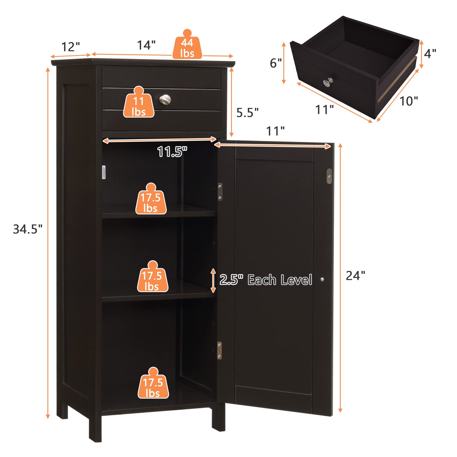 Hysache Bathroom Floor Storage Cabinet - Multifunctional Freestanding Organizer with 3 Shelves for Towels, Toiletries & Cleaning Supplies | Perfect for Small Bathrooms, Laundry Rooms & Closets (Model HW66372)