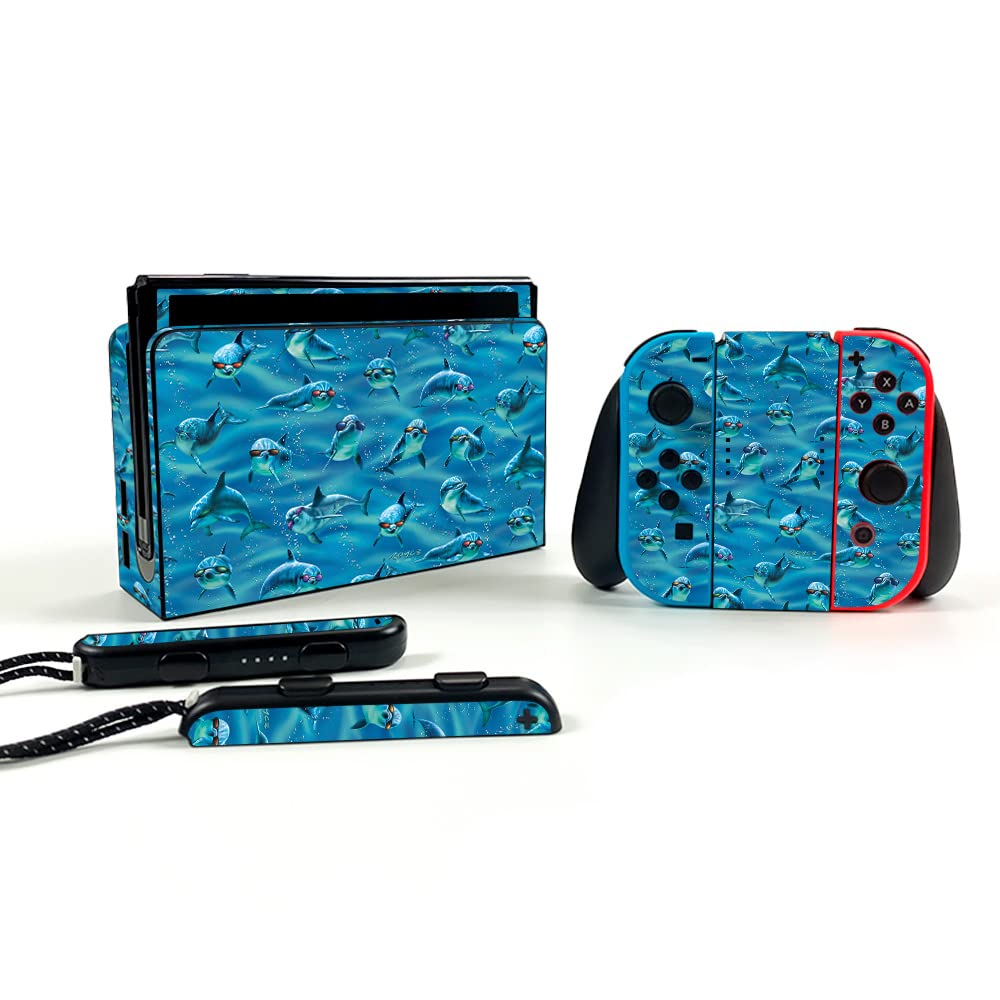 MightySkins Vinyl Decal Wrap Cover Compatible with Nintendo Switch OLED - Dolphin Gang Design | Protective, Durable & Customizable Skin | Easy to Apply & Remove | Made in USA | Perfect for Gaming, Travel & Personalization