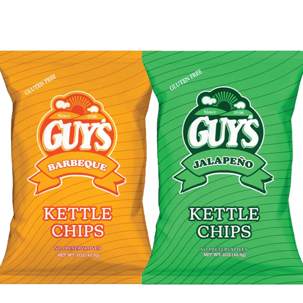 Guys Snacks Kettle BBQ & Jalapeño Potato Chips Variety Pack — Healthy & Salty Snacks with Unique Spice Blend (2 oz Bags, 24-Pack) | Perfect for Parties, Movie Nights & Office Snacking
