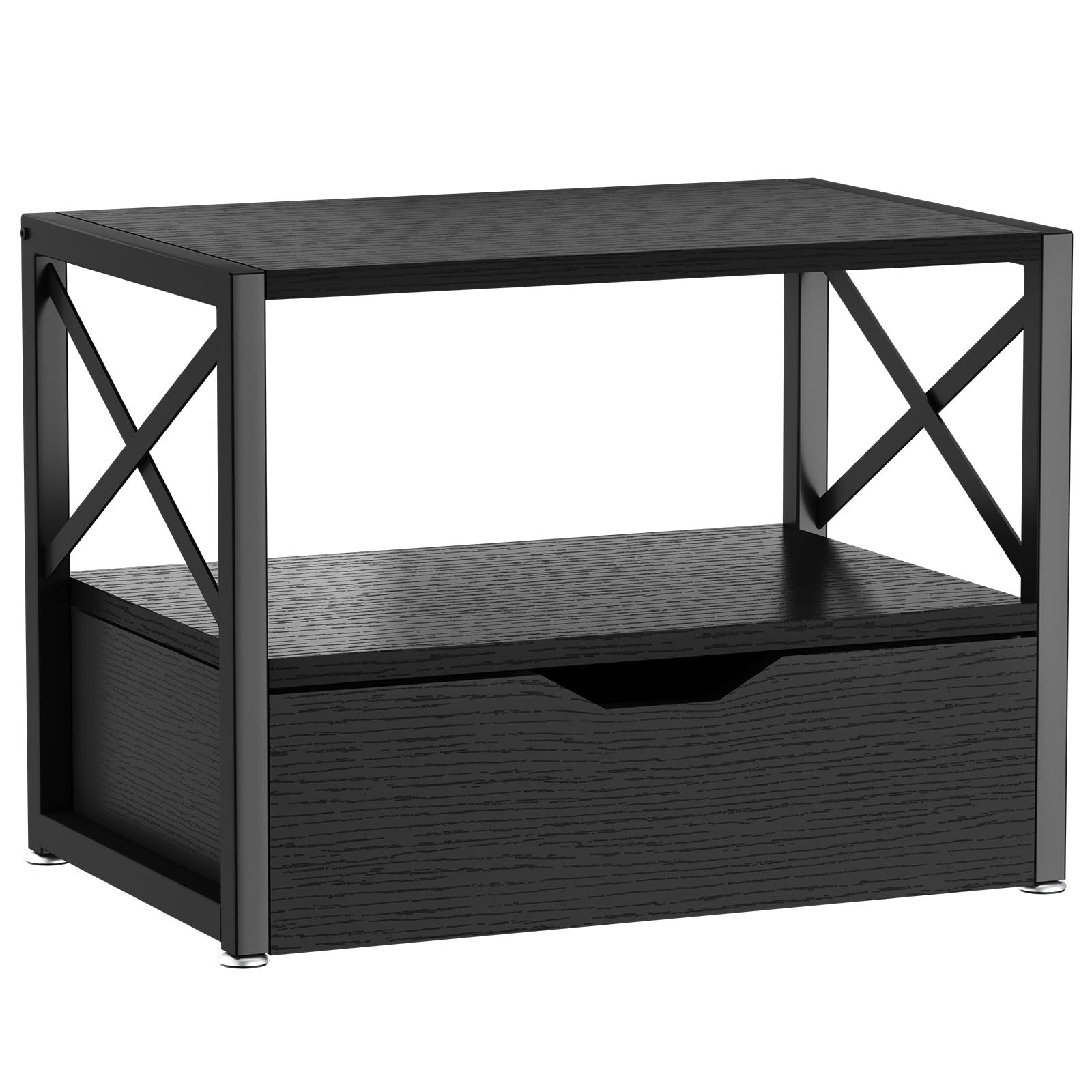 IBUYKE 2 Tier Wooden Desktop Printer Stand with Storage Drawer - Multi-Purpose Desk Organizer for Fax Machine, Scanner, Books & Office Supplies - Perfect for Home Office Workspace Organization (Black, TLJ006B)
