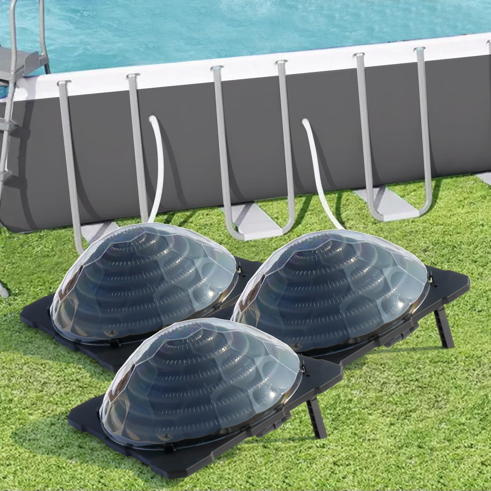 VINGLI Solar Pool Heater for Above Ground Pools - 3 Pack Domed Solar Powered Swimming Pool Heating System with Contour Coil Design | Efficient Water Heating for Backyard, Inflatable & Family Pools