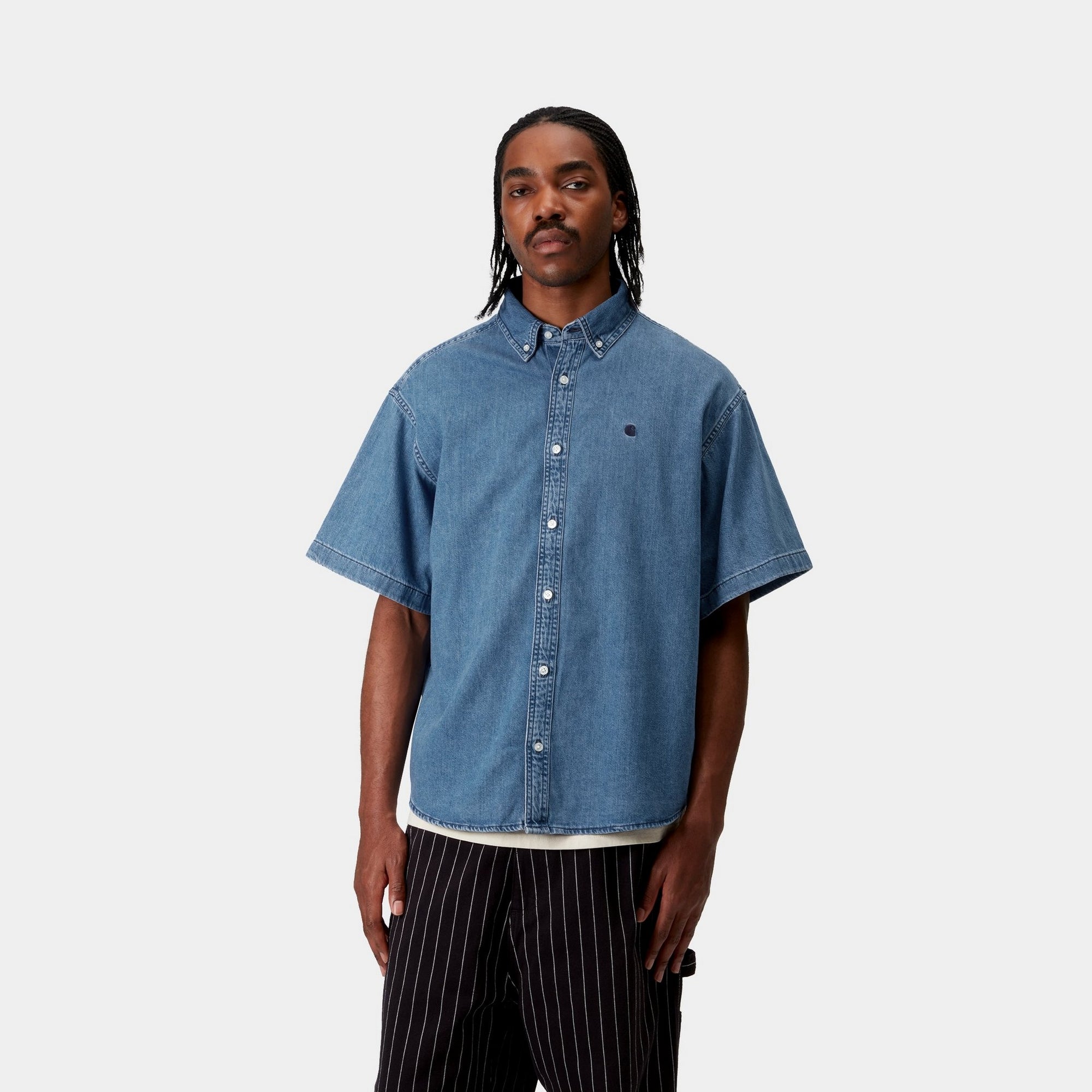 Lucas Men's Casual Short Sleeve Shirt - Stone Washed Blue Cotton Shirt for Summer | Perfect for Outdoor Activities, Beach Wear & Everyday Fashion