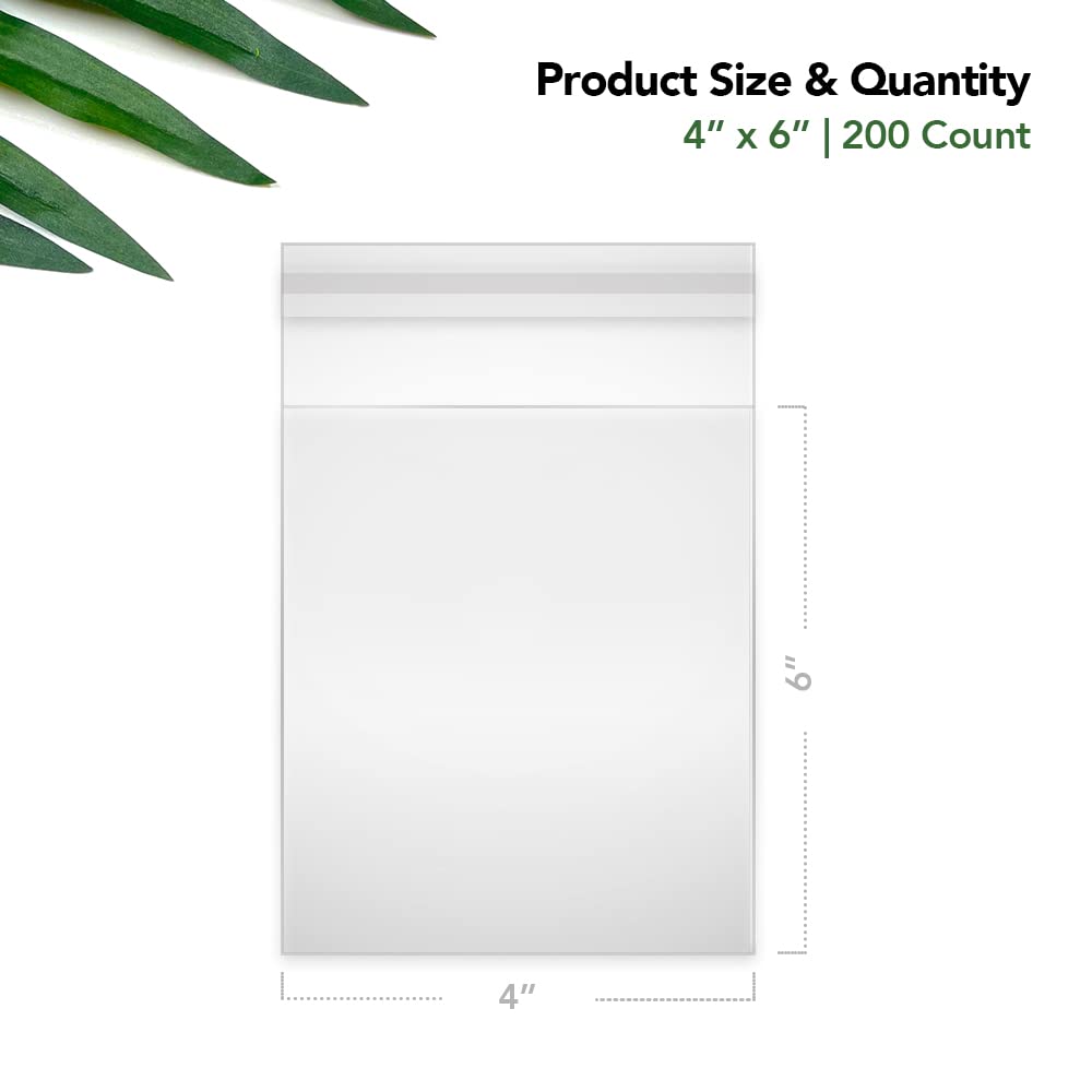 Self-Sealing Cellophane Bags 4x6 Inches (200 Pack) - Clear Resealable Plastic Treat Bags for Cookies, Candy, Pastries & Snacks - Perfect for Bakery Packaging, Party Favors & Gift Wrapping