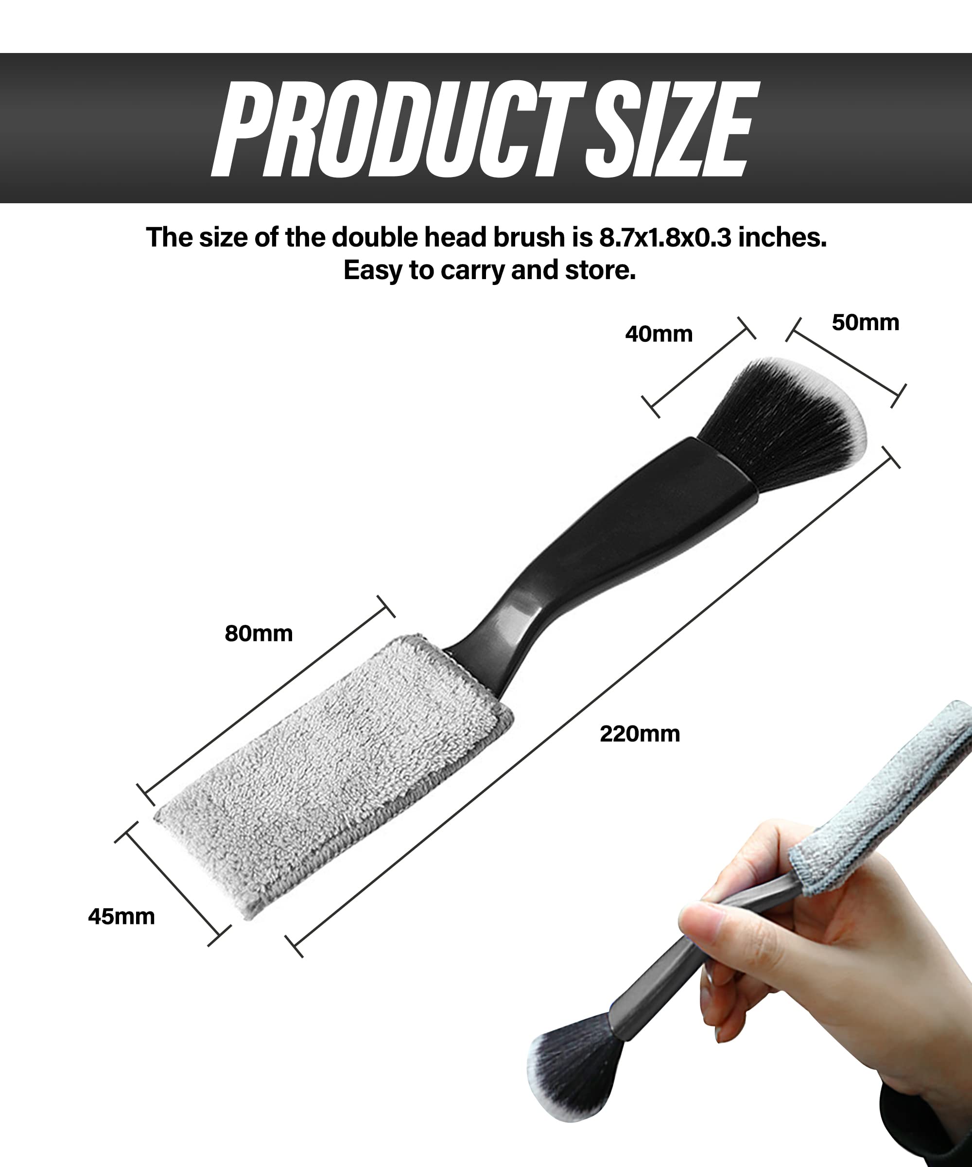 2-in-1 Car Duster Brush - Dual Head Auto Interior Detailing Tool for Car Cleaning (Black)