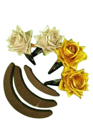 Radha Collection Stylish Flower Hair Clips 4Pc & Hair Puff Maker 3Pc Combo Set - Multicolor Hair Accessories for Women & Girls | Perfect for Parties, Weddings & Everyday Styling