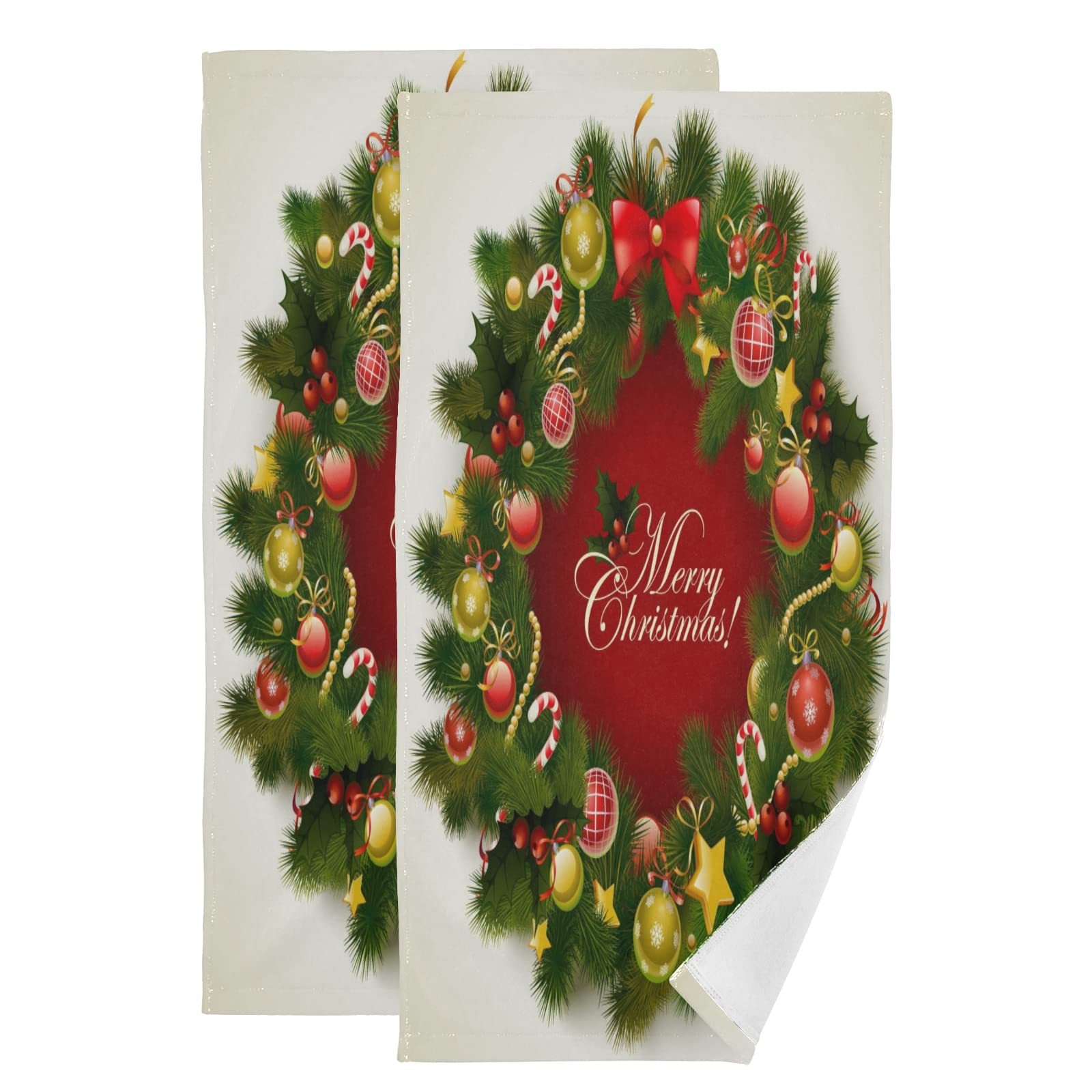 Christmas Garland 2-Piece Hand Towels Set - Soft, Lightweight & Highly Absorbent Bathroom, Kitchen & Beach Towels (28.3x14.4in) - Perfect for Holiday Decor, Guest Bathrooms & Coastal Homes
