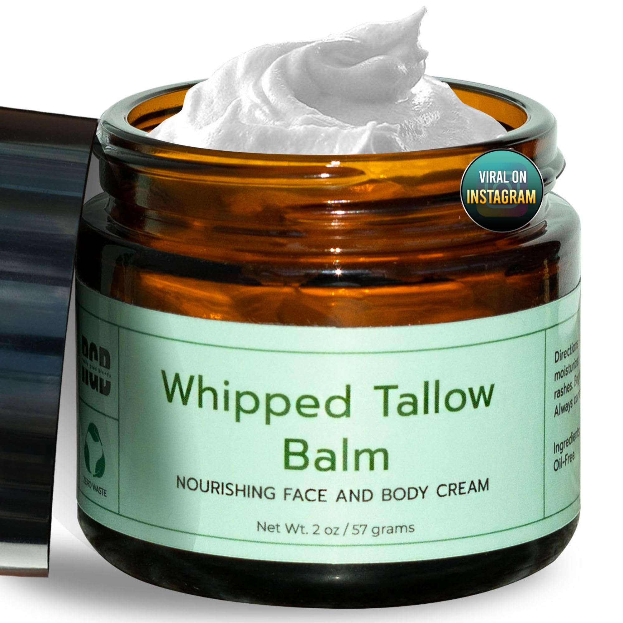 Organic Grass-Fed Beef Tallow Balm for Skin - 100% Natural Whipped Body Butter with Jojoba Oil & Calendula | Herb-Infused & Unscented Face Cream, Moisturizer & Body Lotion (2 oz) | Perfect for Dry Skin, Eczema & Sensitive Skin Care Routine