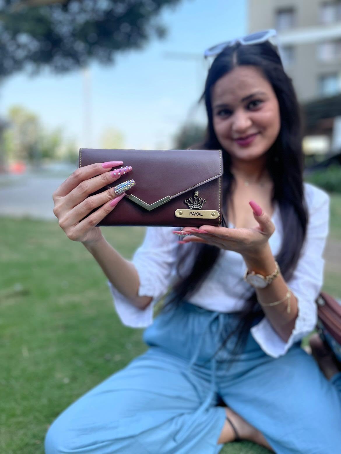 Personalized Name Engraved Ahimsa Leather Women's Wallet - Custom Ladies Purse with Charm | Vegan Leather Gift for Women & Girls (Chocolate Brown) | Perfect Birthday, Anniversary & Valentine's Day Present