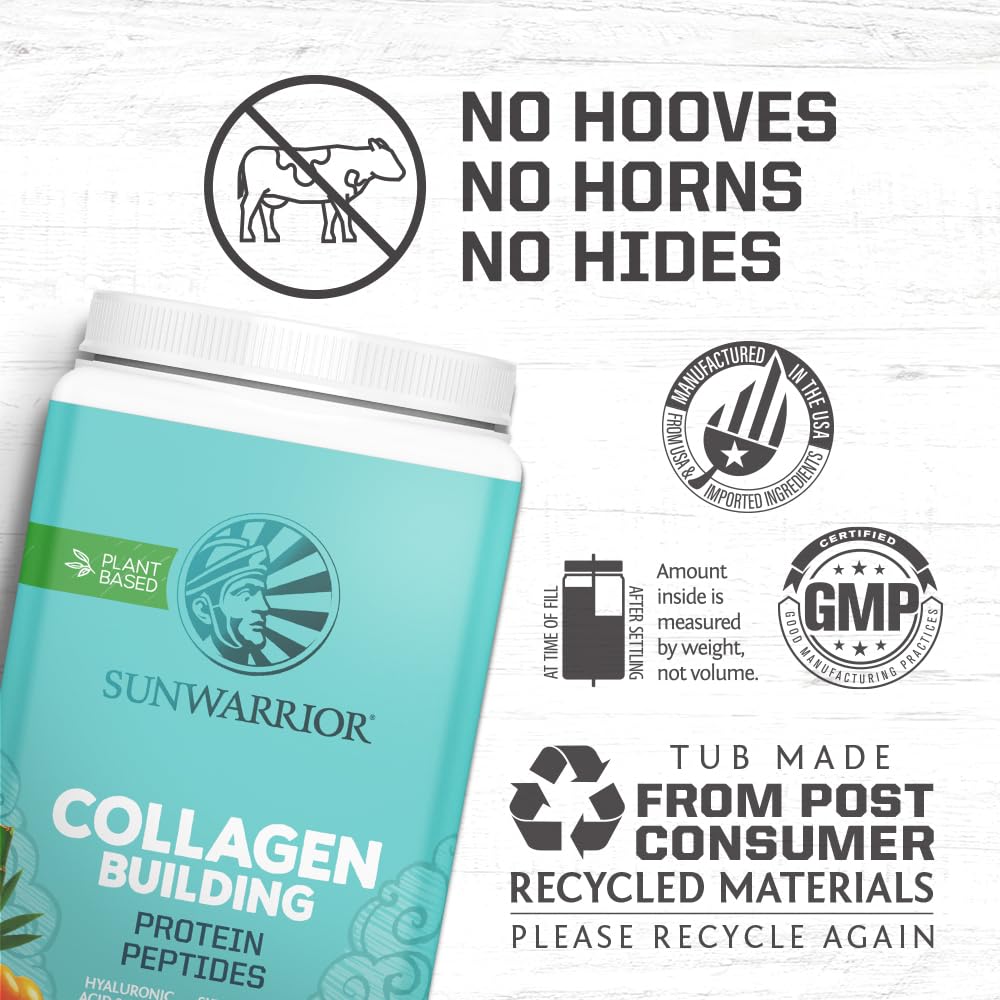 Sunwarrior Vegan Collagen Peptides Powder - Plant-Based Protein for Women with Hyaluronic Acid, Biotin & Vitamin C | Promotes Healthy Hair, Skin & Nails | Vanilla Flavored (40 Servings) | Perfect for Smoothies, Shakes & Post-Workout Recovery