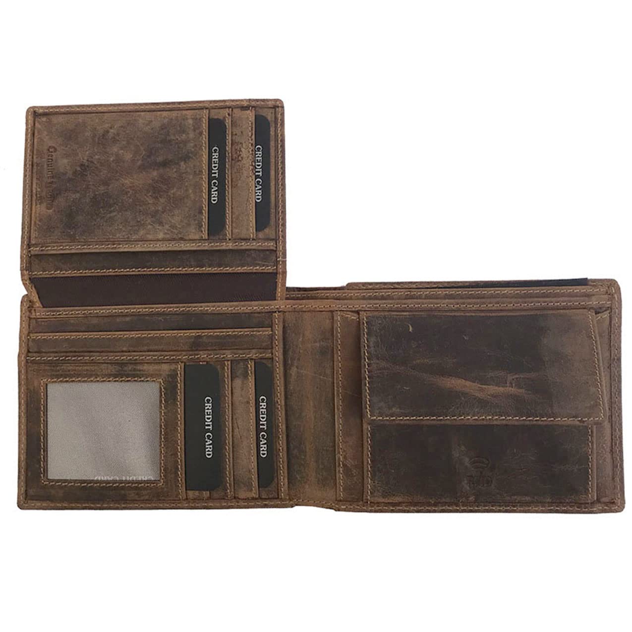 Genuine Washed Calf Leather RFID Blocking Bifold Wallet for Men with Coin Pocket - Top Flip Horizontal Credit Card Design (Brown) | Slim & Durable Everyday Carry for Business, Travel & Daily Use