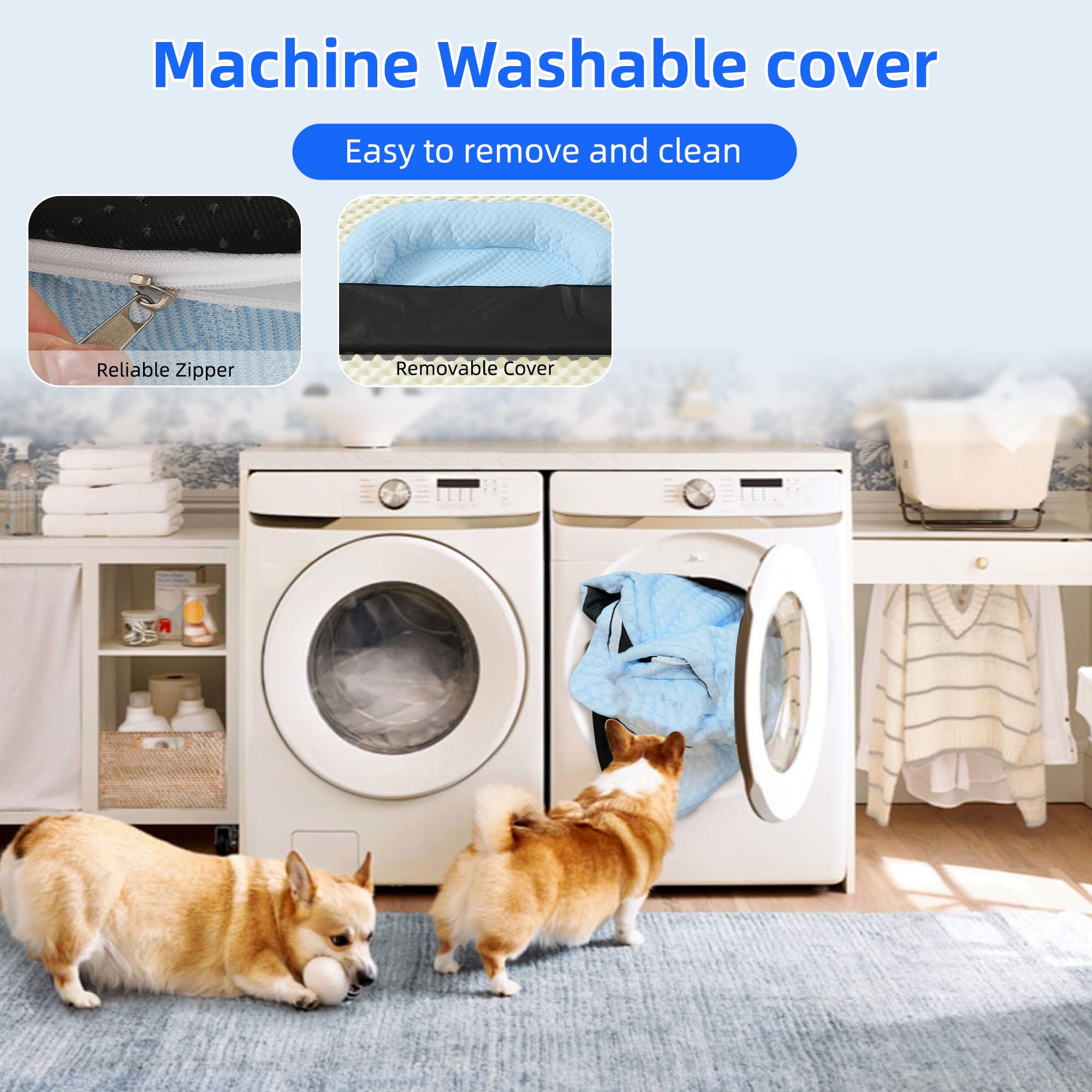 Memory Foam Cooling Dog Bed with Removable Washable Cover – 26'' x 20'' Pet Mat for Large & Medium Dogs & Cats – Perfect for Kennels, Crates & Hot Summer Days