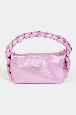 Stylish Pink Glossy Rectangle Top Handle Braided Handbag for Women - Perfect for Work, Parties & Everyday Use