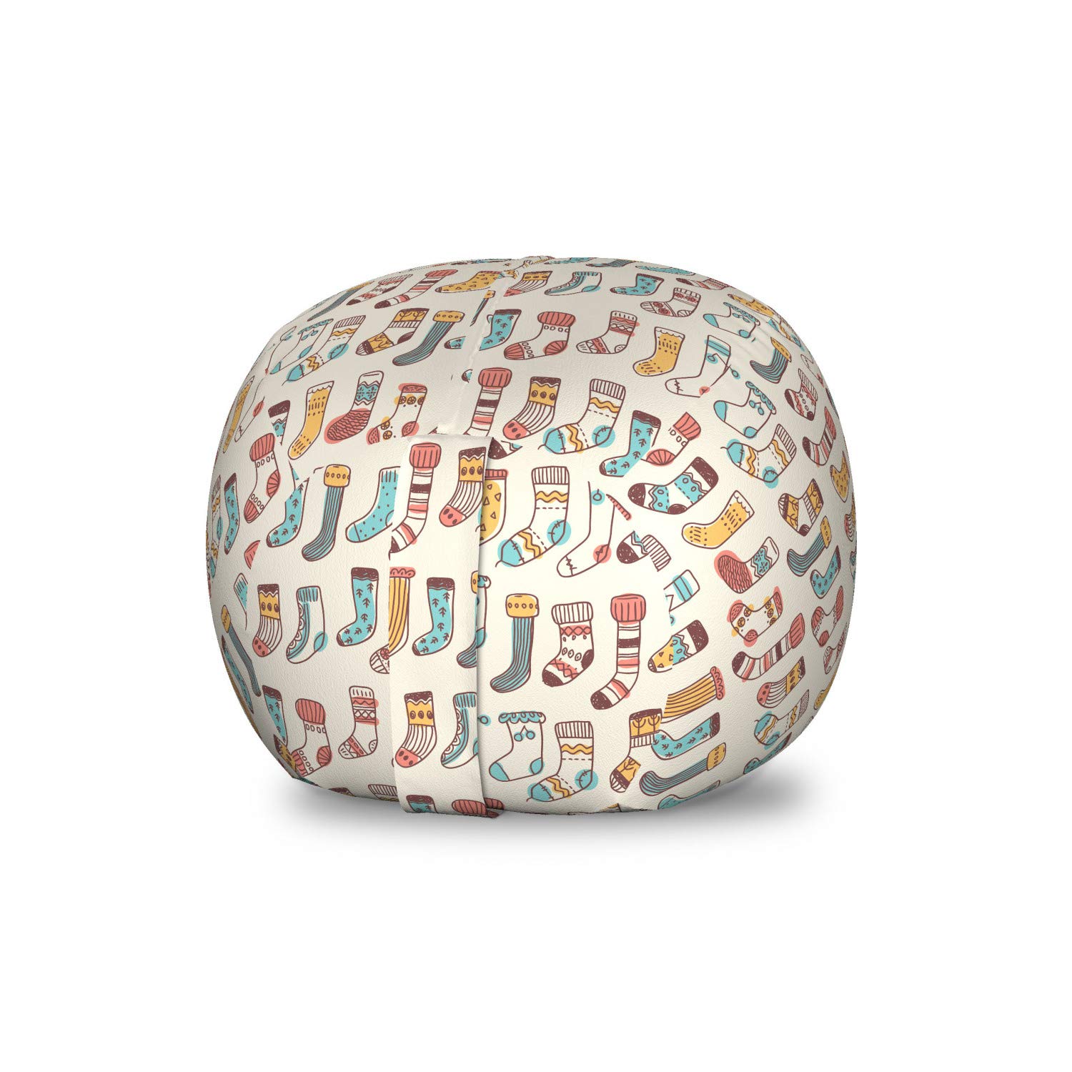 Ambesonne Scandinavian Storage Toy Bag Chair - Doodle Socks Pattern with Colorful Christmas Tradition Illustration - Washable Stuffed Animal Organizer - Small Size Multicolor - Perfect for Kids' Room Organization & Holiday Decor