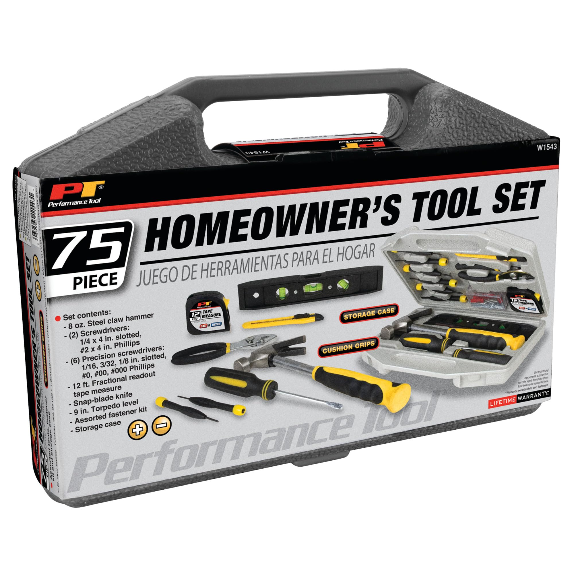 Performance Tool W1543 75-Piece Homeowners Tool Set - Complete DIY & Repair Kit for Household, Garage & Workshop Projects - Essential Tools for Home Maintenance, Furniture Assembly & Car Repairs