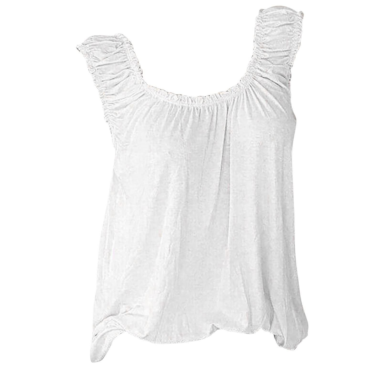 Women's Cute Summer Tank Tops - Loose Fit Ruffle Blouse with Round Neck & Sleeveless Design - Flowy Casual Vest Shirts for Beach, Vacation & Everyday Wear