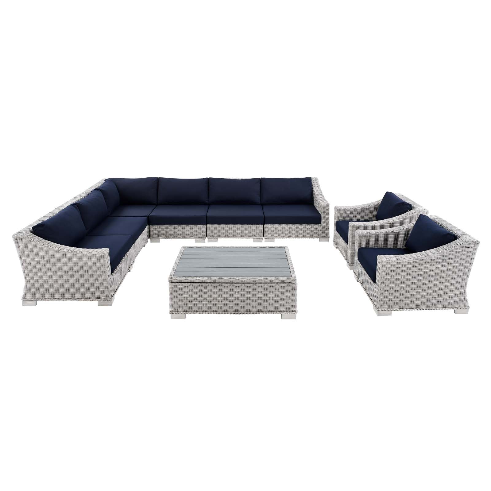 Conway Sunbrella® Outdoor Patio Wicker Rattan 9-Piece Sectional Sofa Set - Waterproof & UV Resistant Furniture for Backyard, Poolside & Garden Relaxation