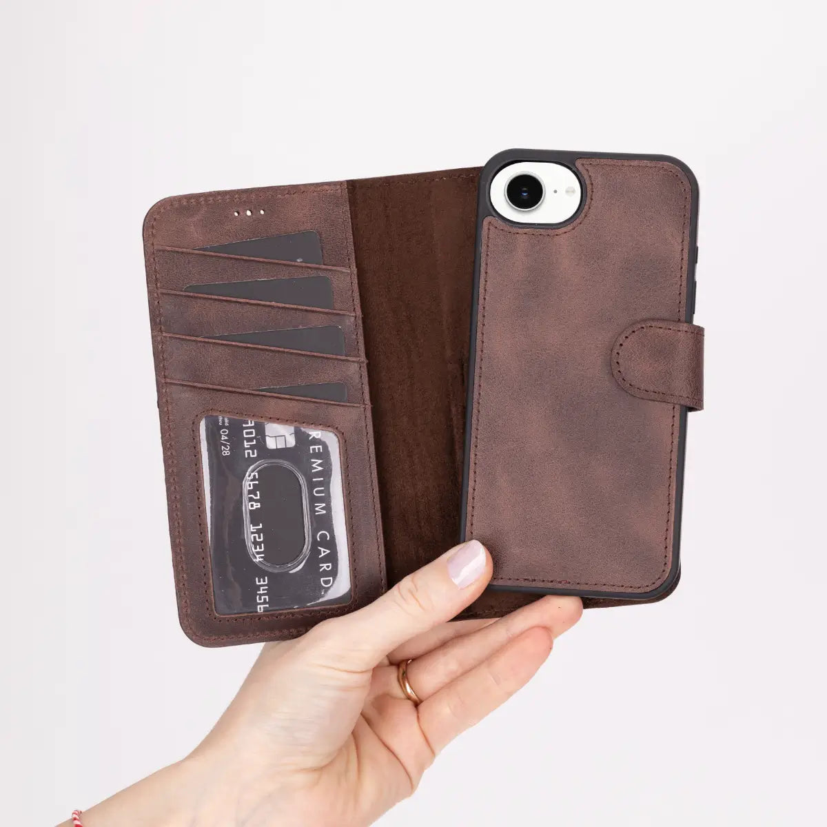 Premium Brown Genuine Leather Wallet Case for iPhone 16 - Slim Protective Phone Cover with Card Slots (Holds 3 Cards) - Perfect for Everyday Use, Travel & Business