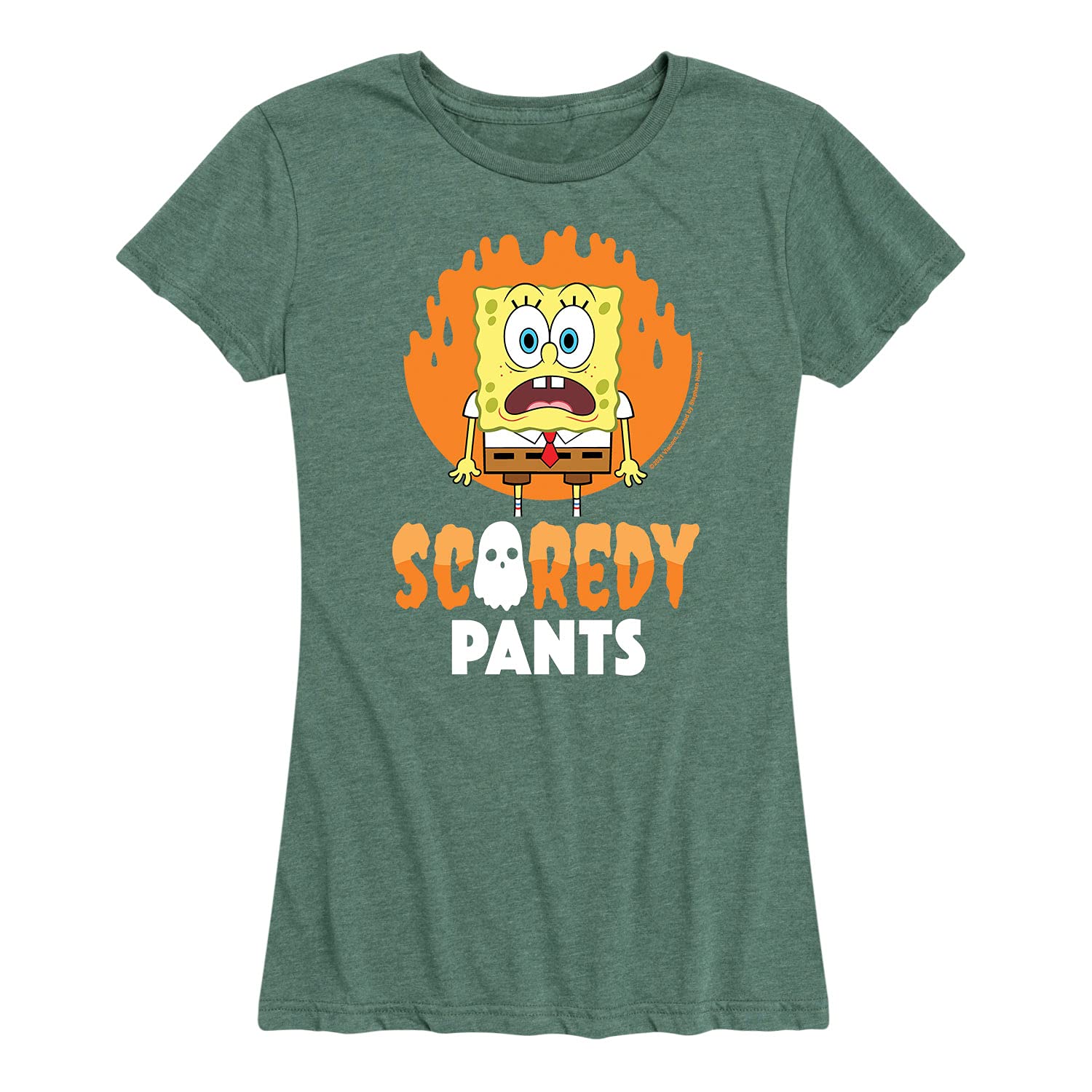 HYBRID APPAREL Women's Spongebob Squarepants Scaredy Pants Graphic T-Shirt - Short Sleeve Casual Tee for Fans, Fun Outfits & Cartoon Lovers - Perfect for Cosplay, Parties and Everyday Wear