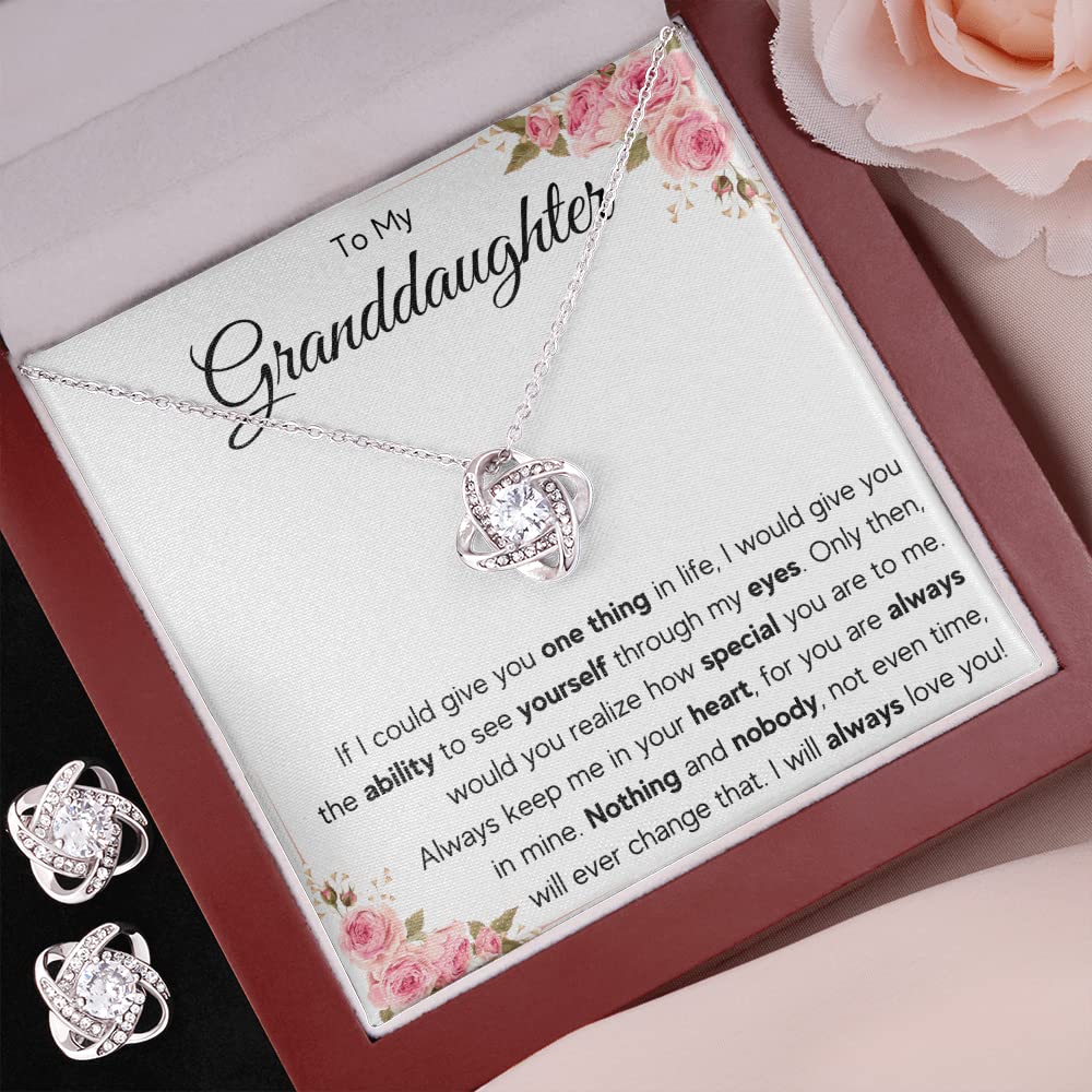 Personalized Granddaughter Necklace - Heartfelt Gift from Grandma or Grandpa for Graduation, Birthday - Engraved Pendant Jewelry with Message Card & Elegant Gift Box (Includes LED Box & Earrings) - Perfect for Special Occasions & Family Celebrations