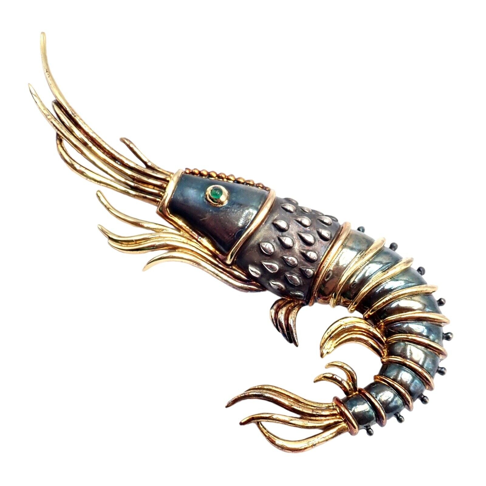 Vintage Tiffany & Co Silver & 18k Yellow Gold Jumbo Prawn Shrimp Pin Brooch - Elegant Jewelry Gift for Women, Perfect for Vintage Collections, Special Occasions & Fashion Accessories