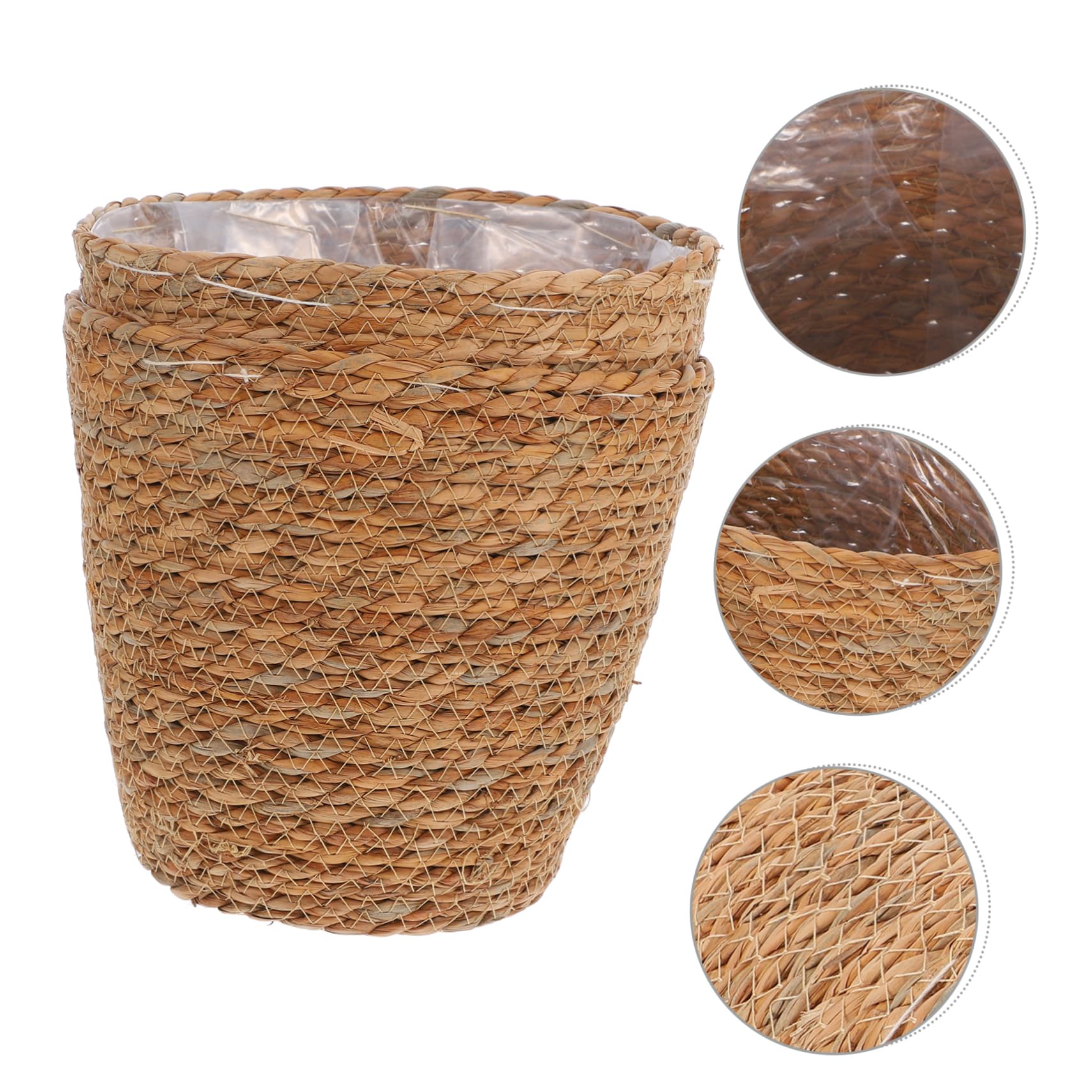 LIOOBO 2-Pack Handwoven Seagrass Plant Baskets with Waterproof Plastic Liner - Indoor/Outdoor Decorative Planters for Home, Office, Patio & Garden Decor